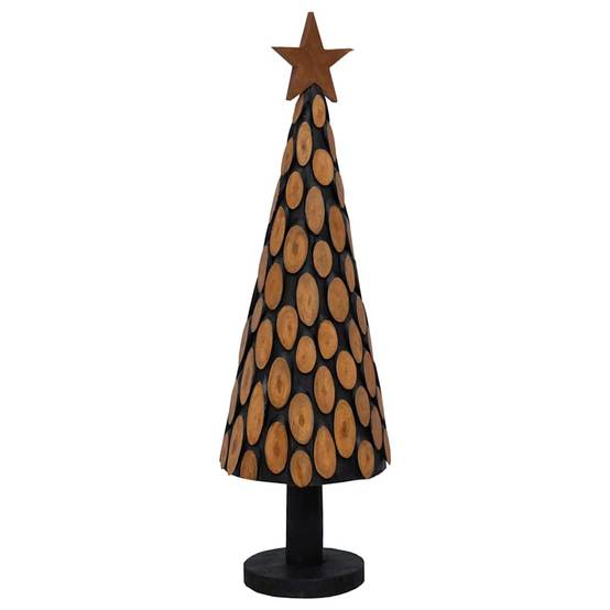 Sapin de Noël en bois de teck massif décoratif pour intérieur Marron 150 cm – ComfortXL Outdoor Living - Image 2