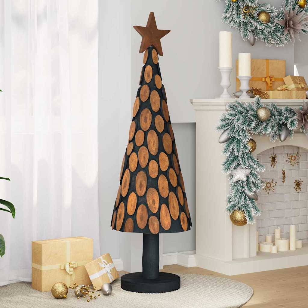 Sapin de Noël en bois de teck massif décoratif pour intérieur Marron 150 cm – ComfortXL Outdoor Living - Image 3