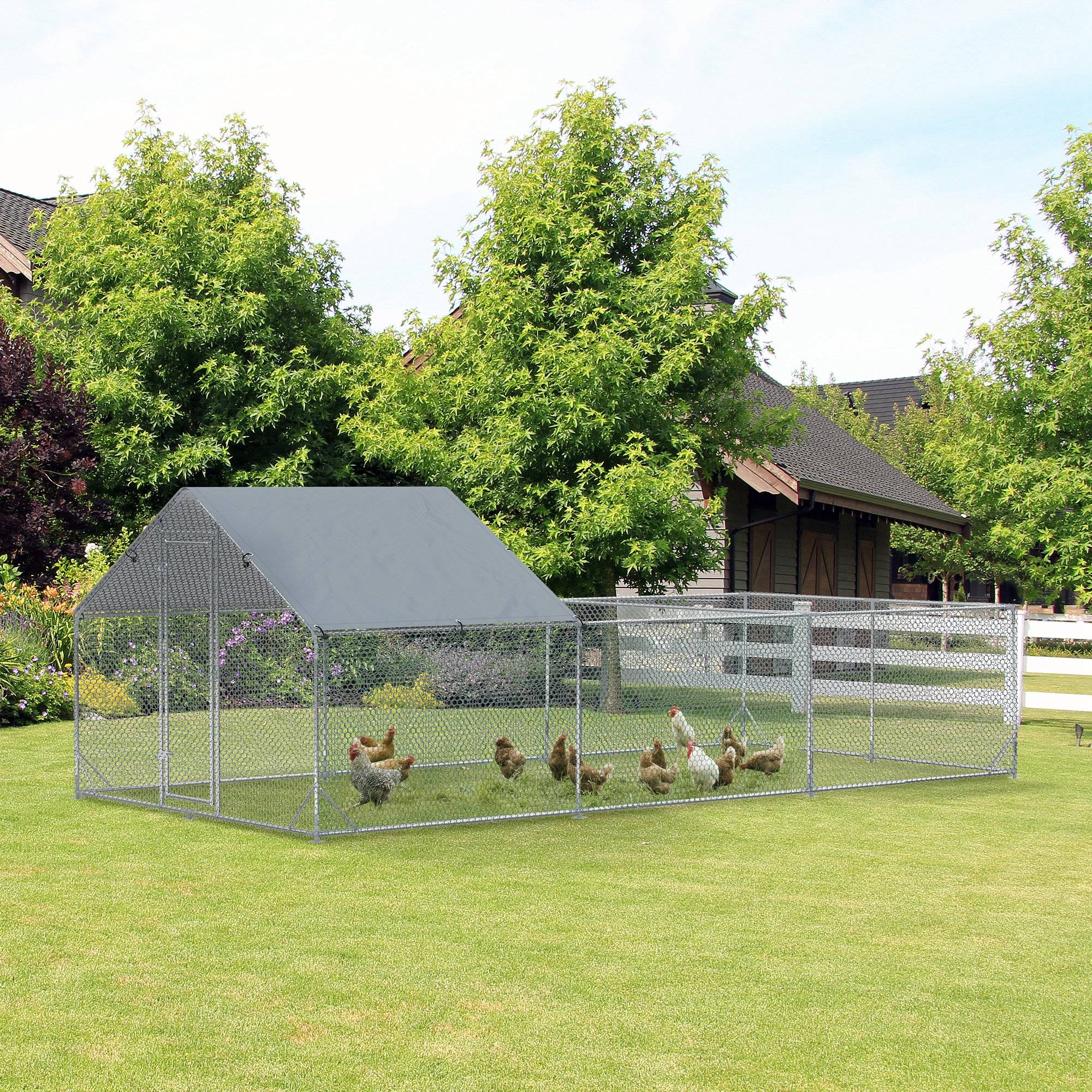 Sans Marque - Enclos poulailler parc grillagé extérieur 18 m² chenil volière espace couvert acier galvanisé 6 x 3 x 1,95 m - Image 4