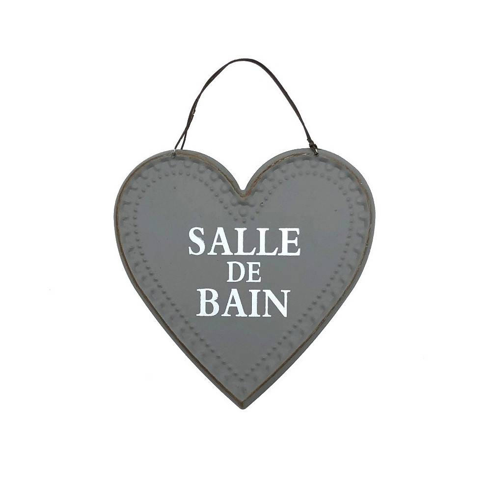 Plaque de porte décorative coeur vintage salle de bain fer gris 13cm Chemin de campagne - Imagen 1