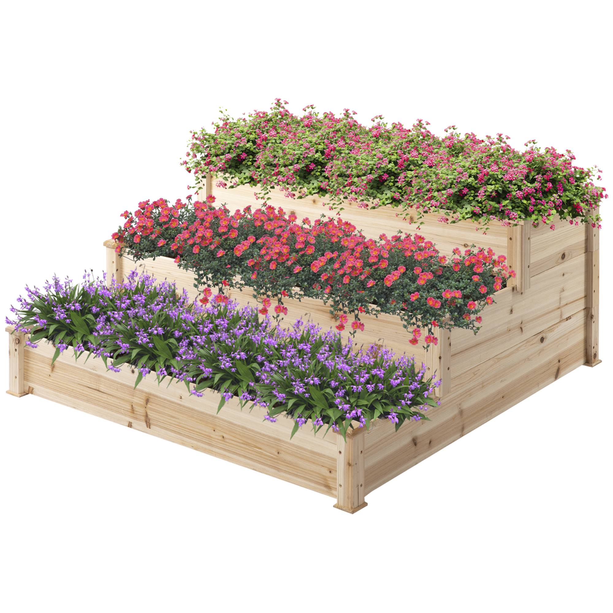Bac surélevé 3 niveaux, jardin, plantes, herbes, escalier fleurs, sapin, 120x120x56 cm - Image 2