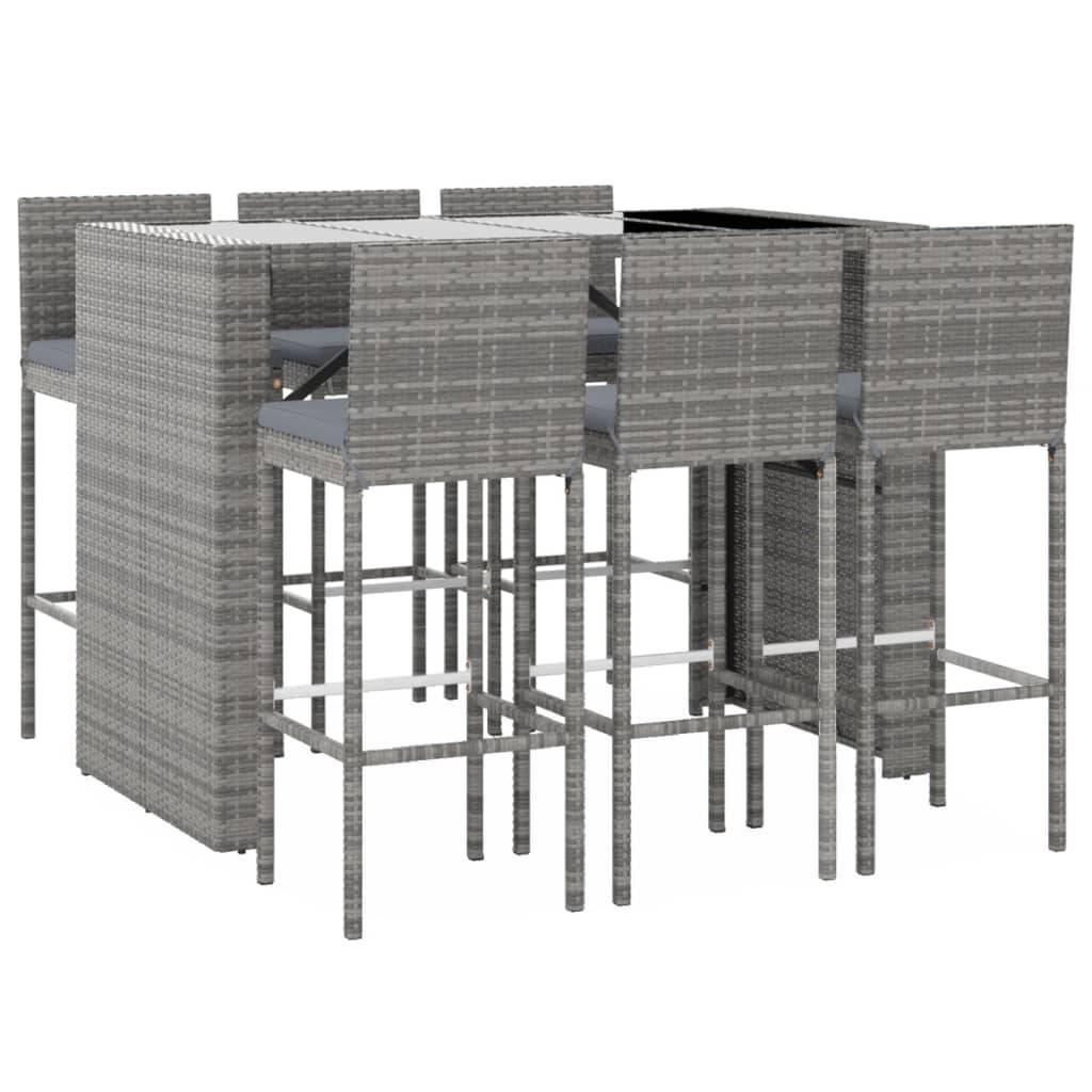 Helloshop26 - Ensemble de bar de jardin 7 pièces avec coussins gris poly rotin - Imagen 1