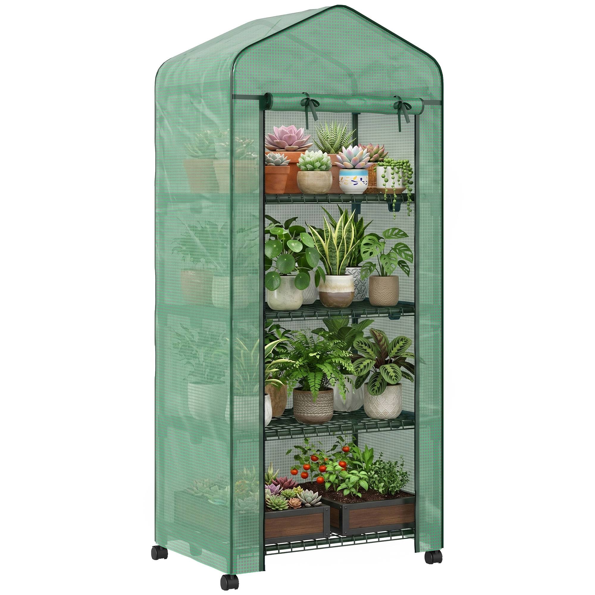 Sans Marque - Serre aluminium mini-serre châssis froid 4 étagères 69x50x165 cm verte