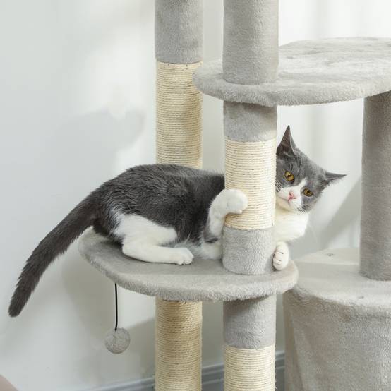 Arbre à chat sisal et peluche gris clair 60 x 45 x 114 cm - PANGIVO - Image 9