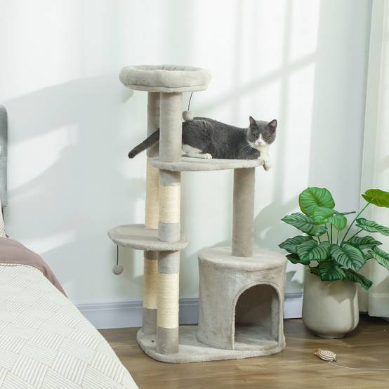 Arbre à chat sisal et peluche gris clair 60 x 45 x 114 cm - PANGIVO - Image 2