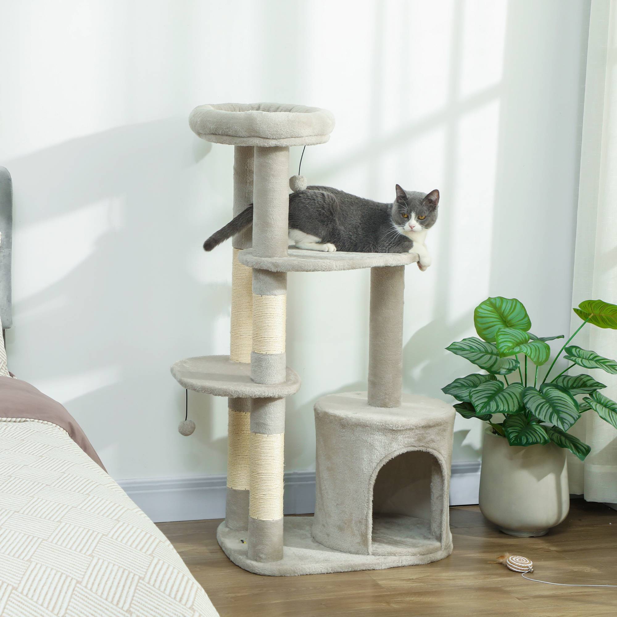 Arbre à chat sisal et peluche gris clair 60 x 45 x 114 cm - PANGIVO - Image 2