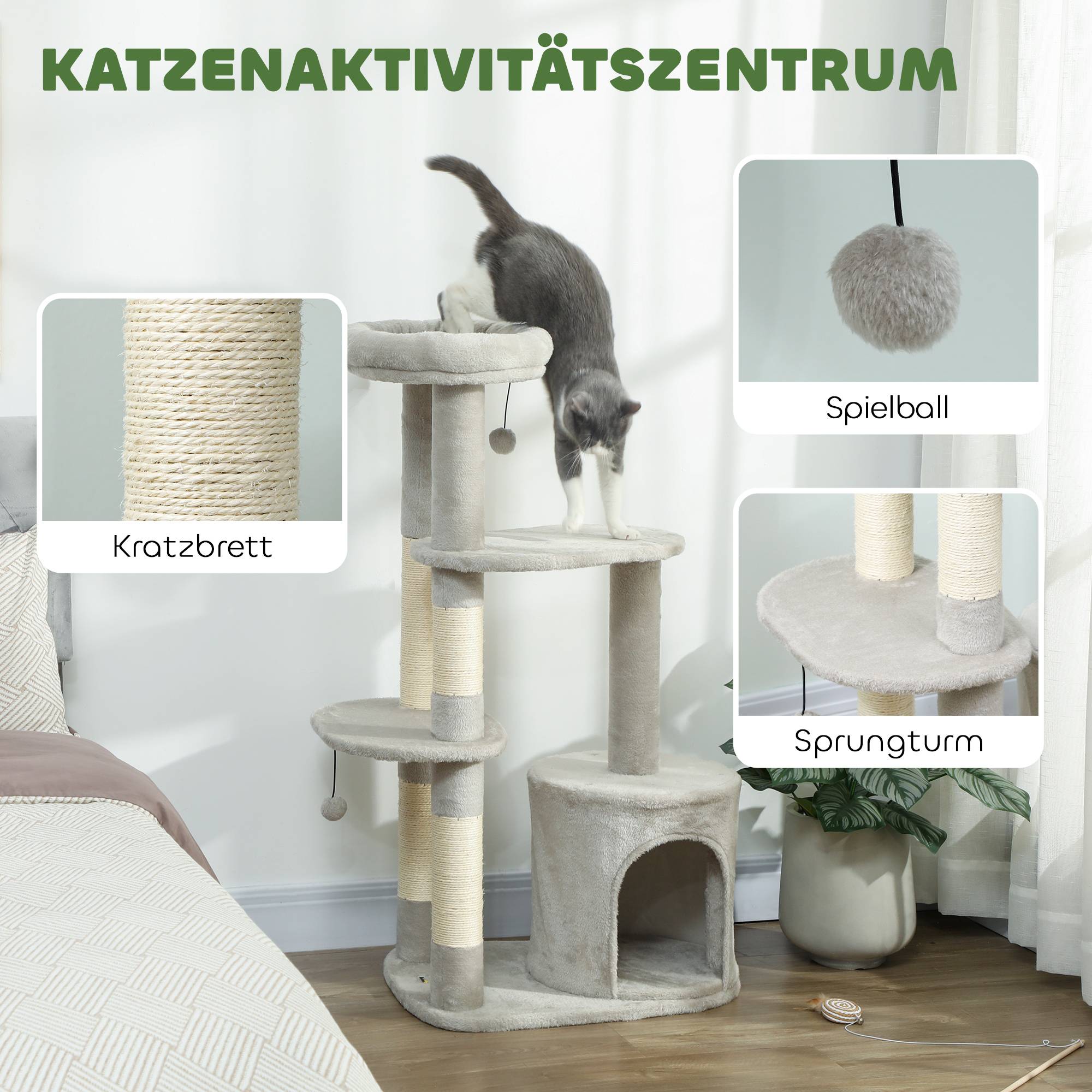 Arbre à chat sisal et peluche gris clair 60 x 45 x 114 cm - PANGIVO - Image 5