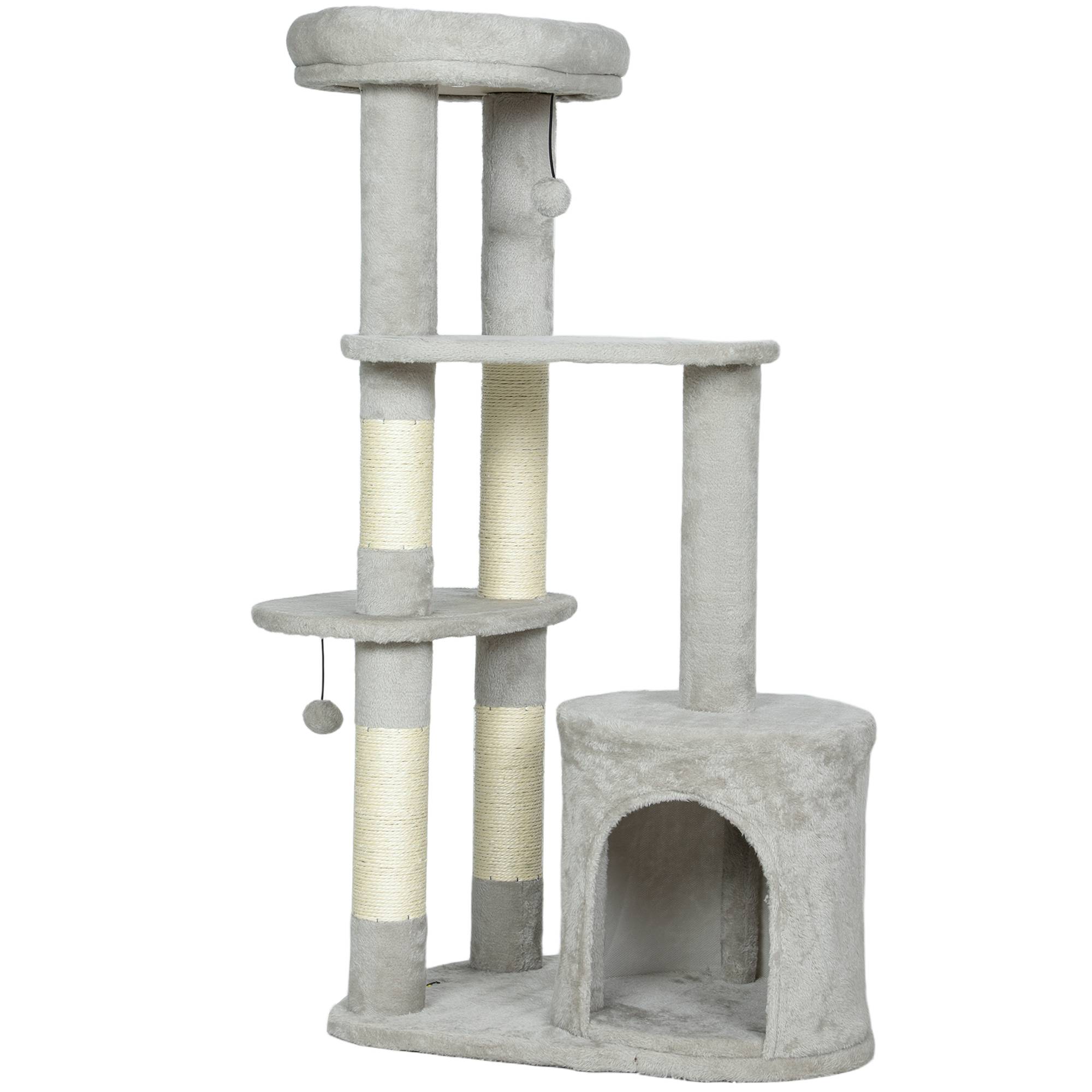 Arbre à chat sisal et peluche gris clair 60 x 45 x 114 cm - PANGIVO - Image 1