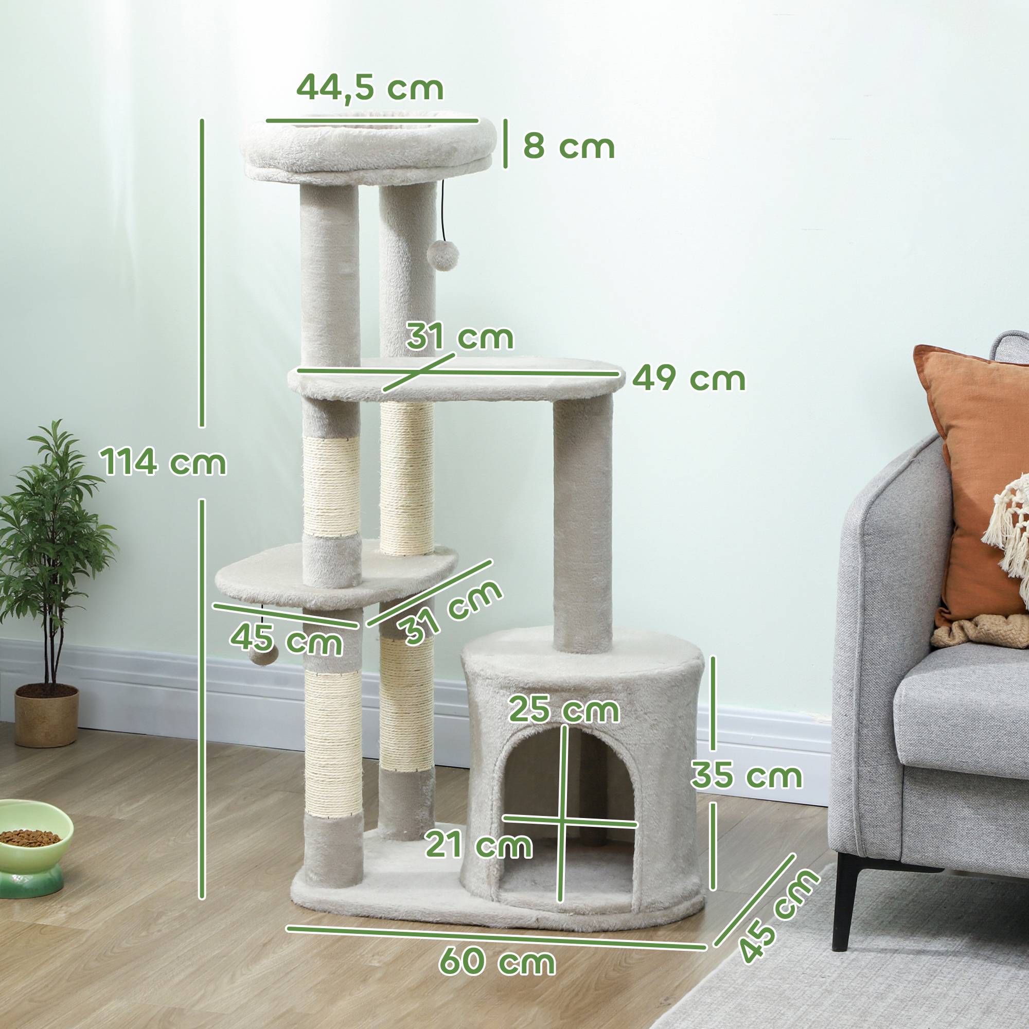 Arbre à chat sisal et peluche gris clair 60 x 45 x 114 cm - PANGIVO - Image 4