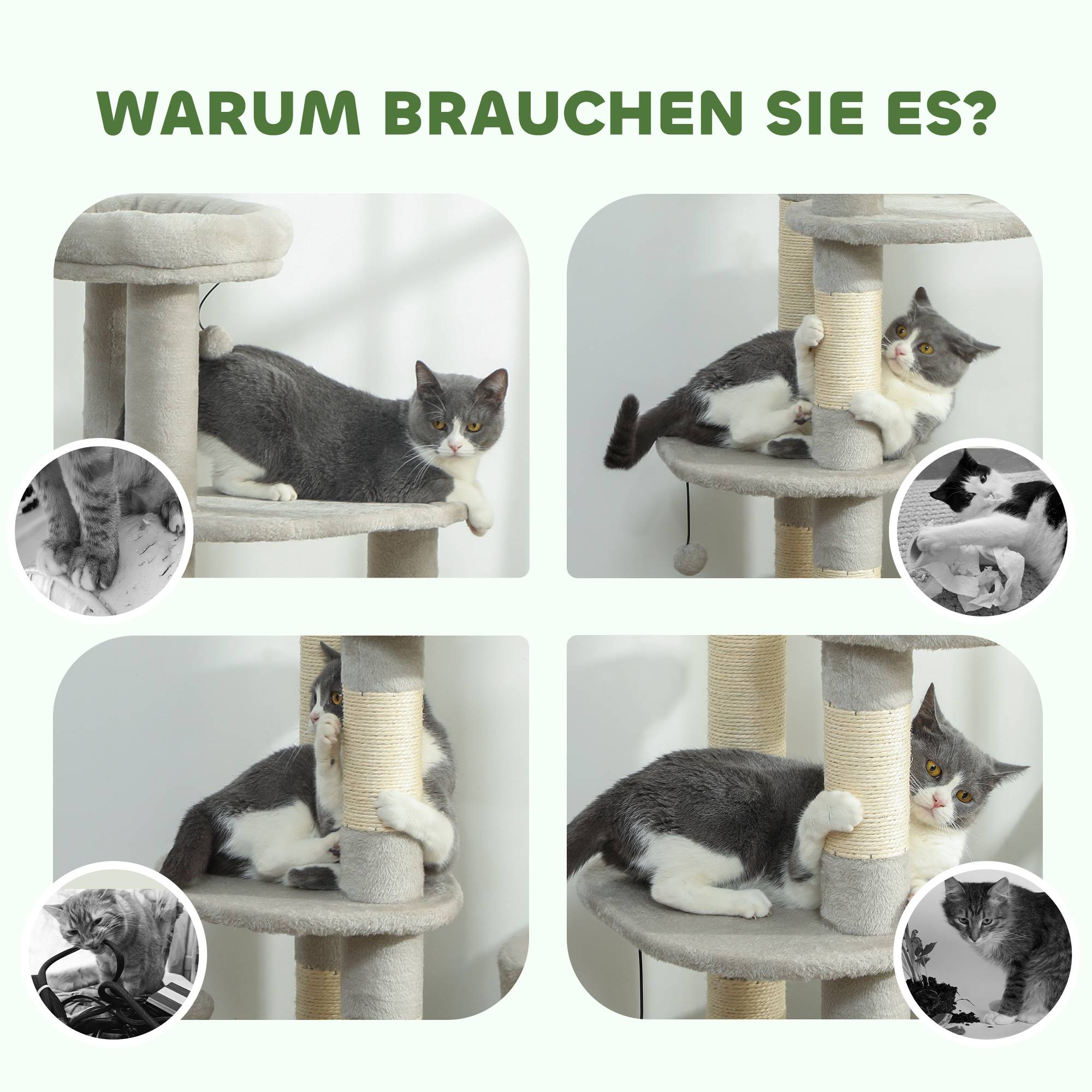 Arbre à chat sisal et peluche gris clair 60 x 45 x 114 cm - PANGIVO - Image 8