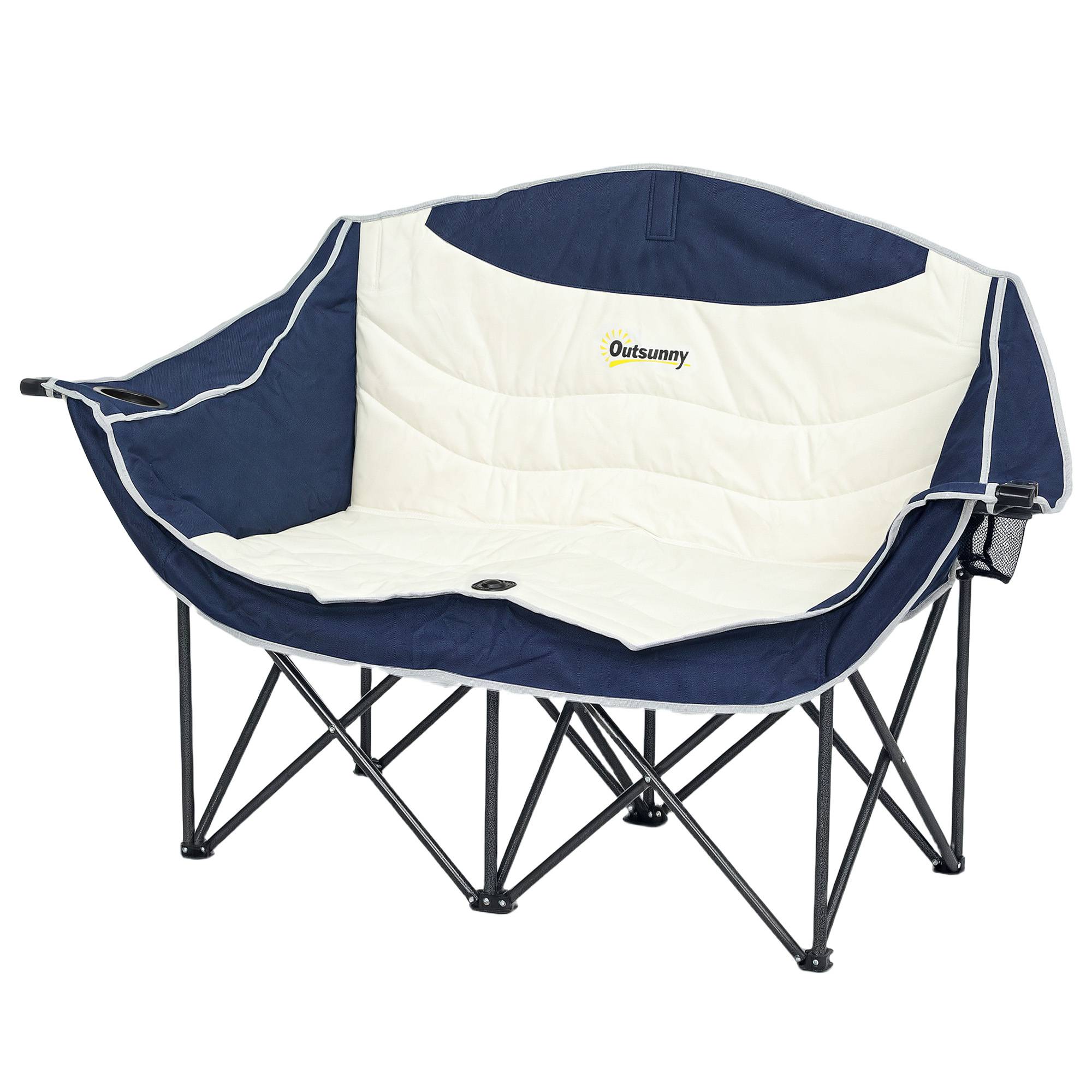 Chaise de camping double métal tissu bleu 143 x 50 x 90 cm - PANGIVO - Image 2
