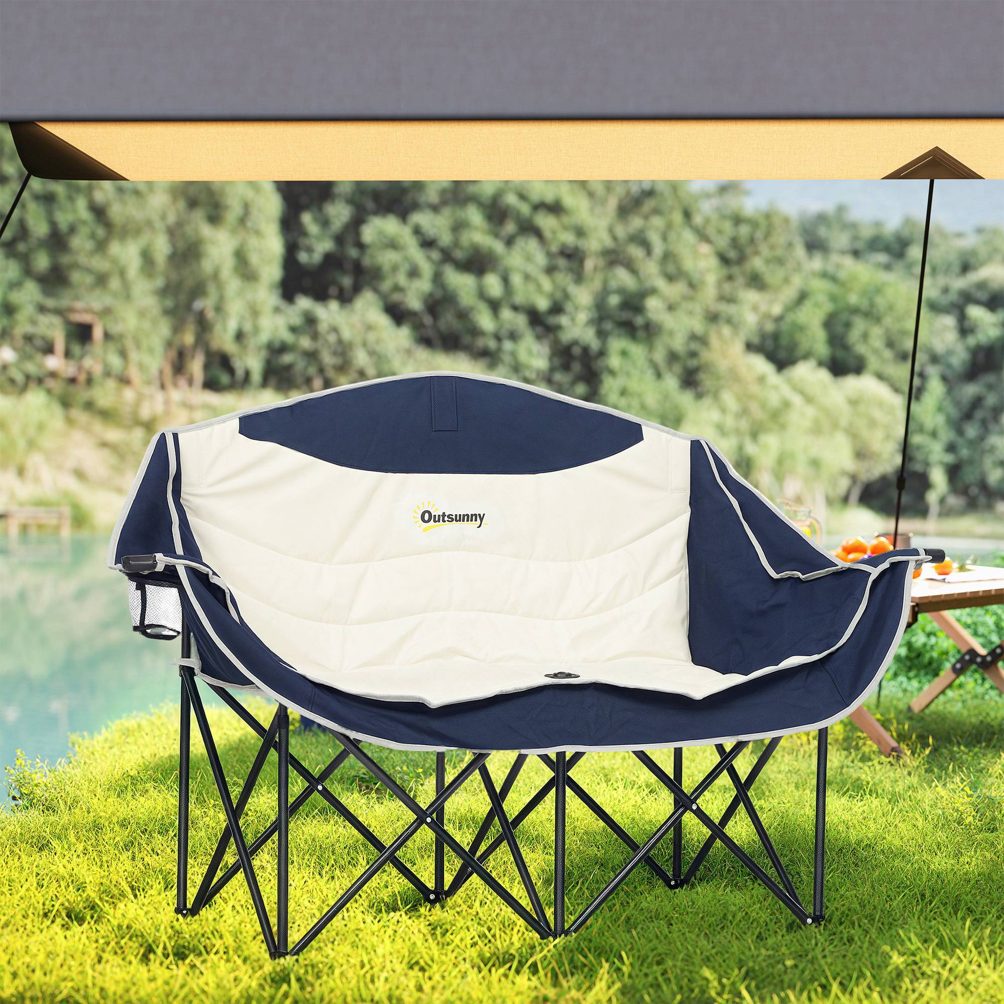 Chaise de camping double métal tissu bleu 143 x 50 x 90 cm - PANGIVO - Image 9