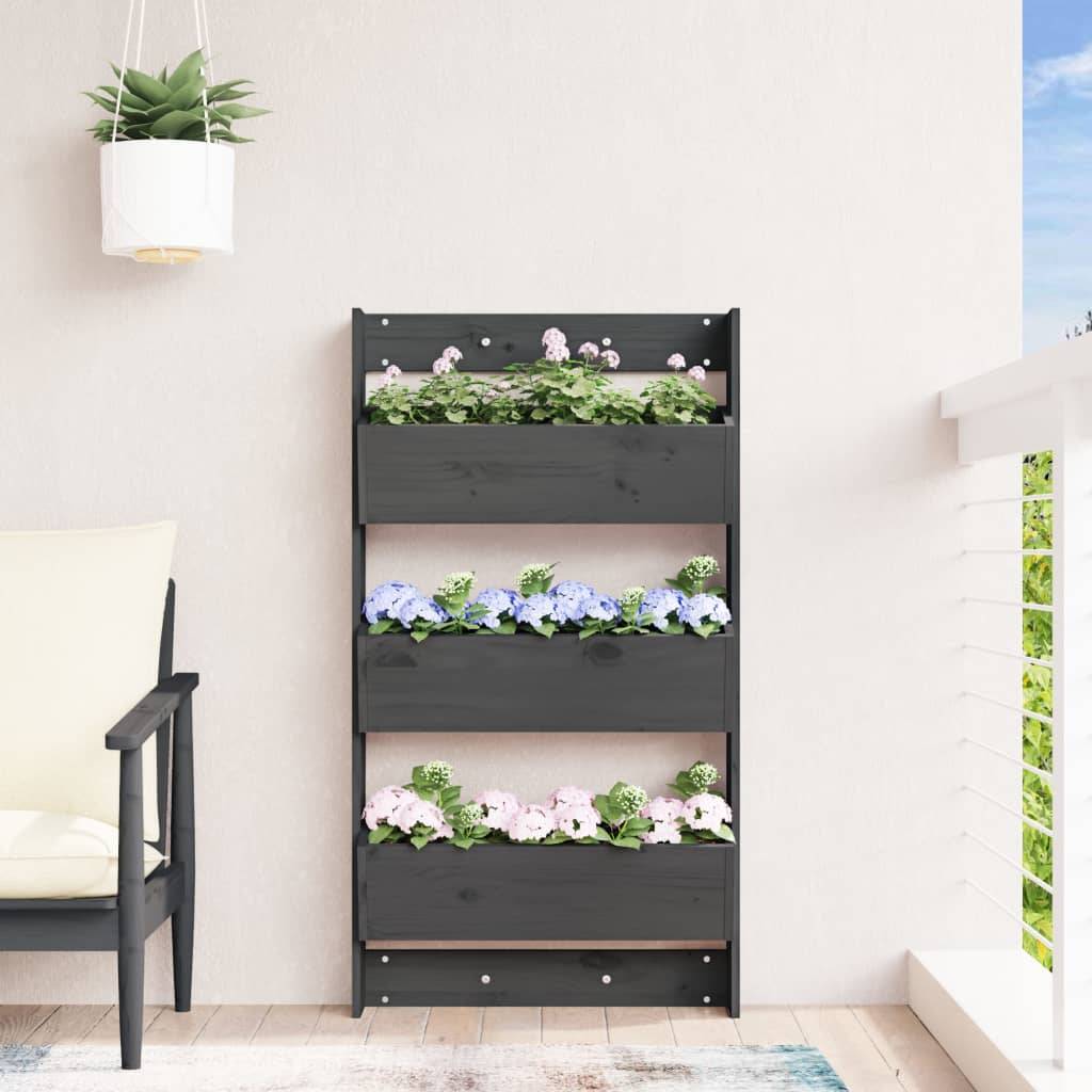 Maison Chic - Jardinière, Bac à fleurs, Pot de fleurs murale 3 niveaux 60x18,5x110 cm gris bois pin massif - Imagen 3
