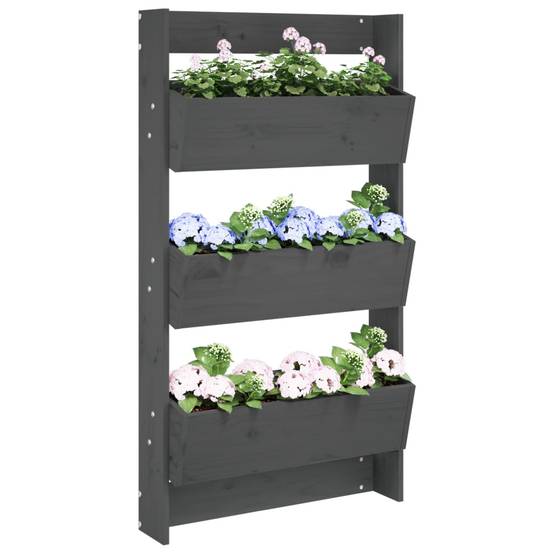 Maison Chic - Jardinière, Bac à fleurs, Pot de fleurs murale 3 niveaux 60x18,5x110 cm gris bois pin massif - Imagen 2