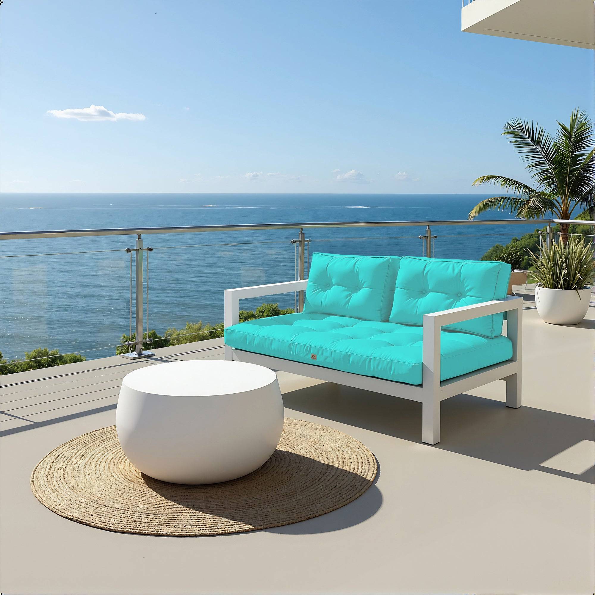 Coussins pour salon de jardin capitonné 120x60cm Bleu caraibes - Déco arts - Image 2