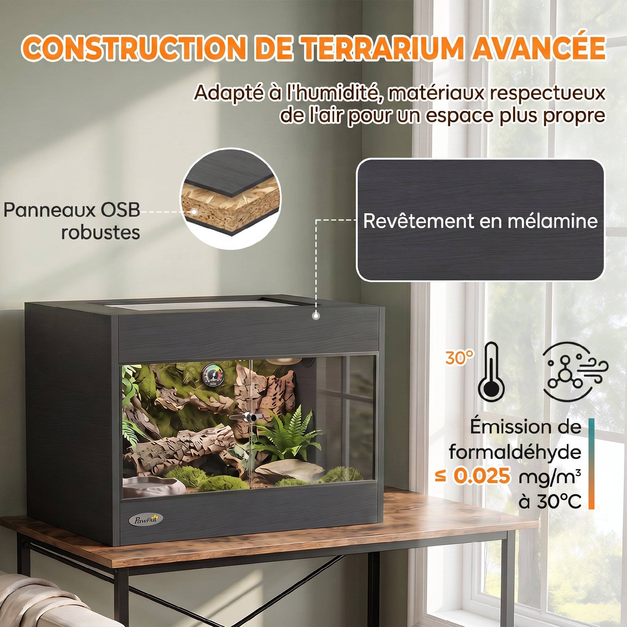 Terrarium en bois OSB, porte en verre trempé, vivarium 60×45×45cm - Image 6