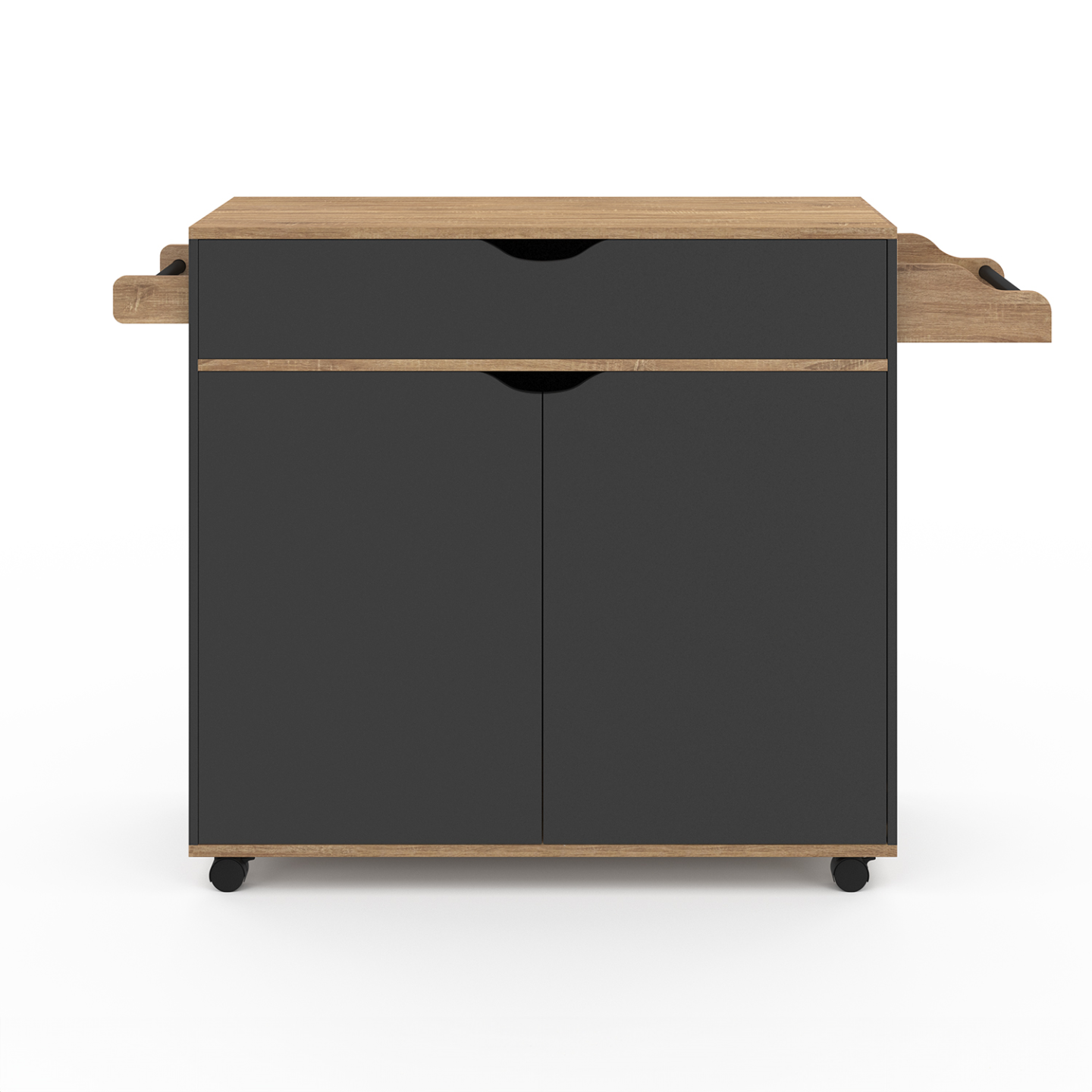 Desserte de cuisine COSY XXL placard avec tiroir noir et plateaux façon hêtre L.90 CM - Image 3