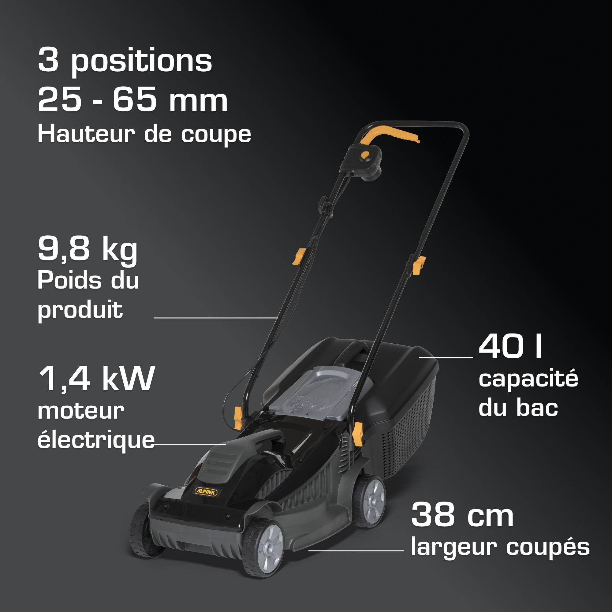Alpina - Tondeuse BL 380 E, 38 cm, moteur 1400W, bac 40L - ALPINA - Image 5