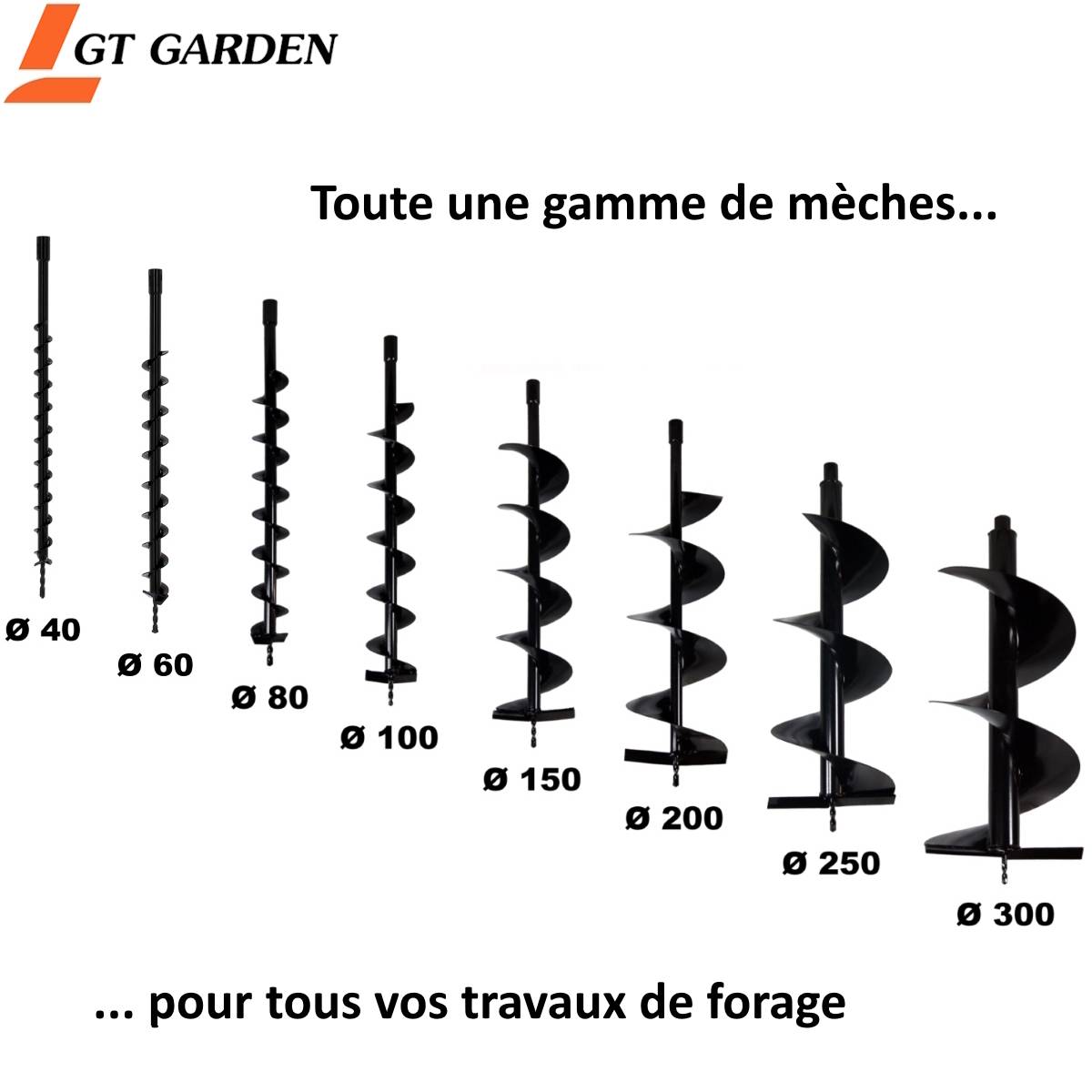 Gt Garden - Lot de mèches Ø 80 + 150 + 250 mm pour tarière thermique - GT GARDEN - Imagen 6