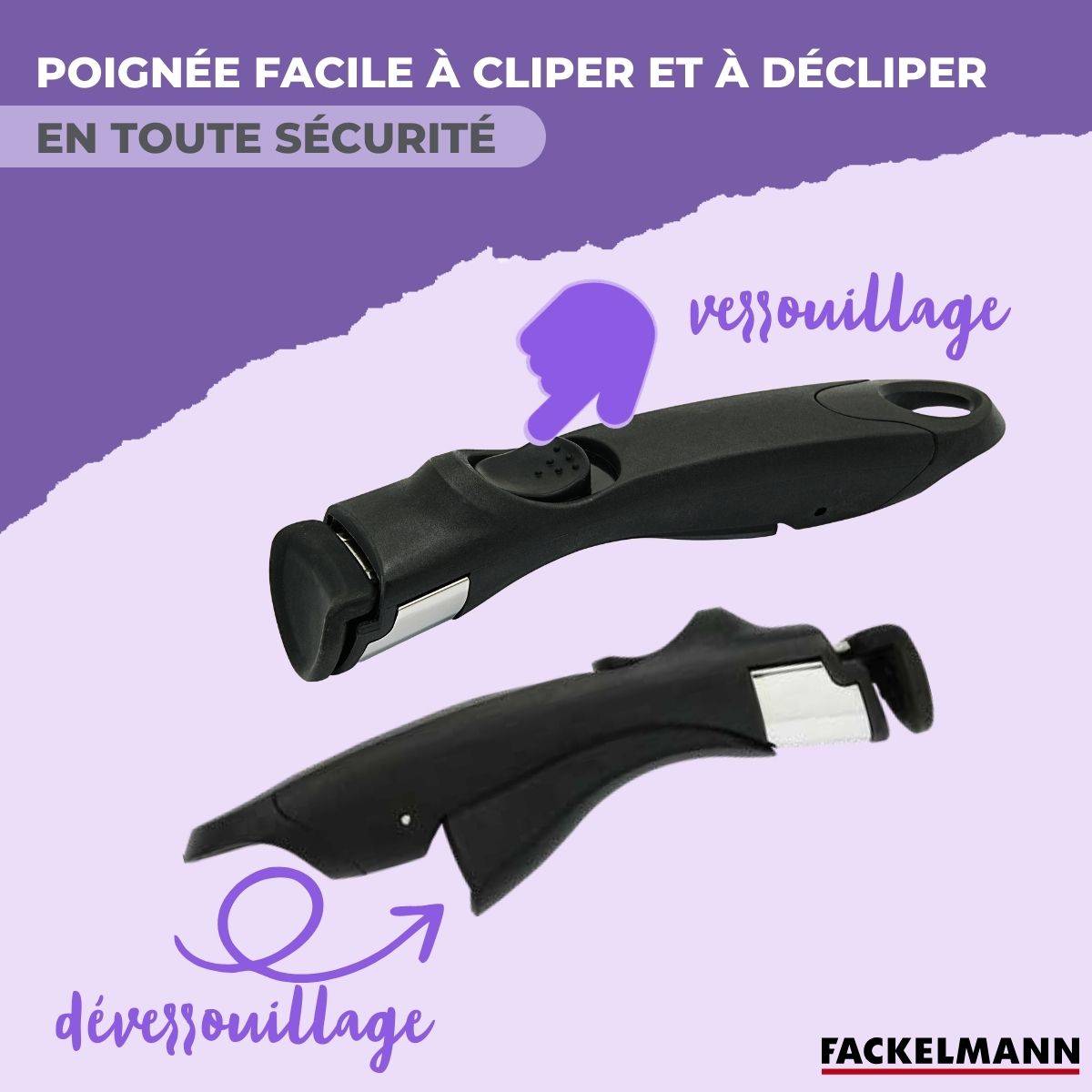 Lot de 1 poêle 24 cm en inox et 1 manche amovible Fackelmann InoGrip - Image 5