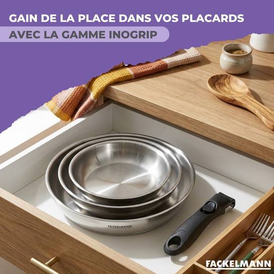 Lot de 1 poêle 24 cm en inox et 1 manche amovible Fackelmann InoGrip - Image 6