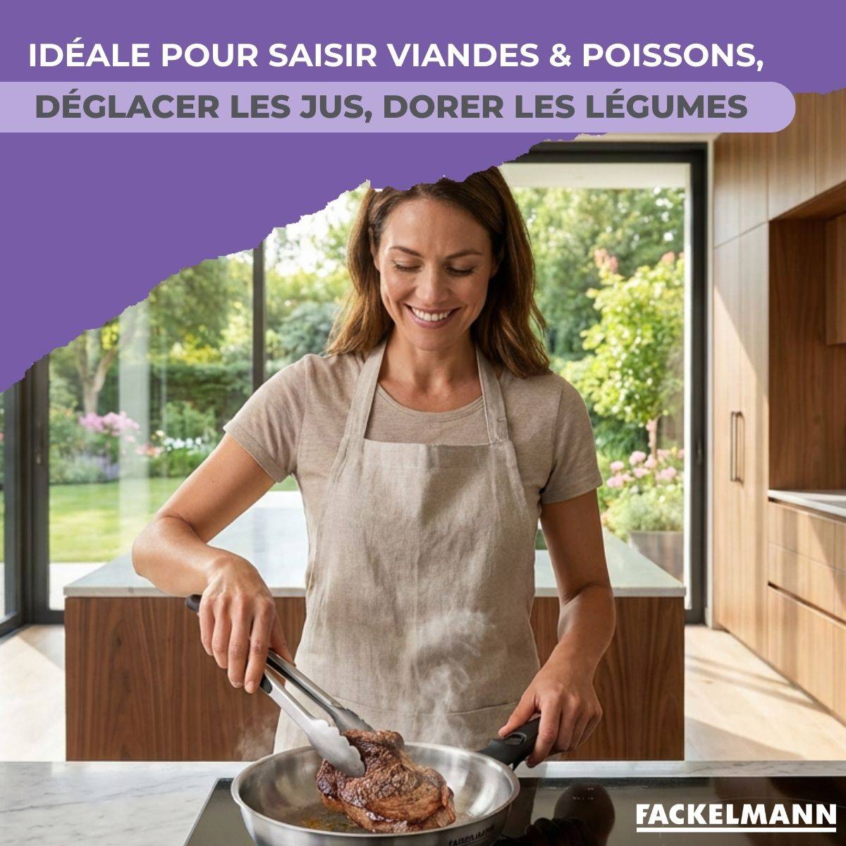 Lot de 1 poêle 24 cm en inox et 1 manche amovible Fackelmann InoGrip - Image 4