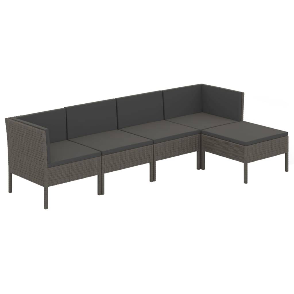 Helloshop26 - Salon de jardin meuble d'extérieur ensemble de mobilier 5 pièces avec coussins résine tressée gris - Imagen 1