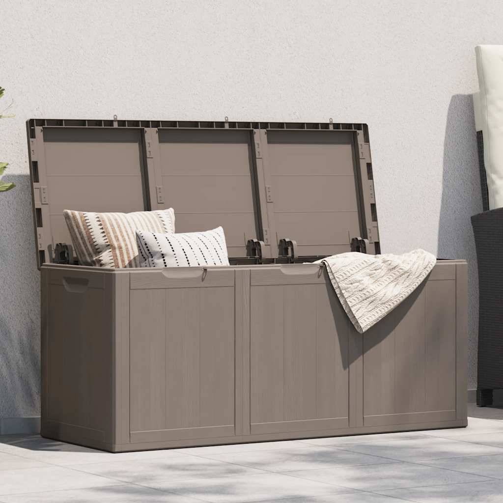 Grand Coffre de Jardin 270L en Polypropylène Imitation Bois pour Terrasse Marron 118.5x44.5x51 cm – ComfortXL Outdoor Living - Image 1