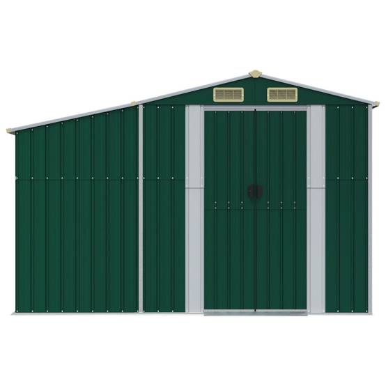 Helloshop26 - Abri de jardin cabane cabanon maison de stockage remise extérieur hangar outils robuste 277 x 365,5 x 179 cm acier galvanisé vert - Imagen 3