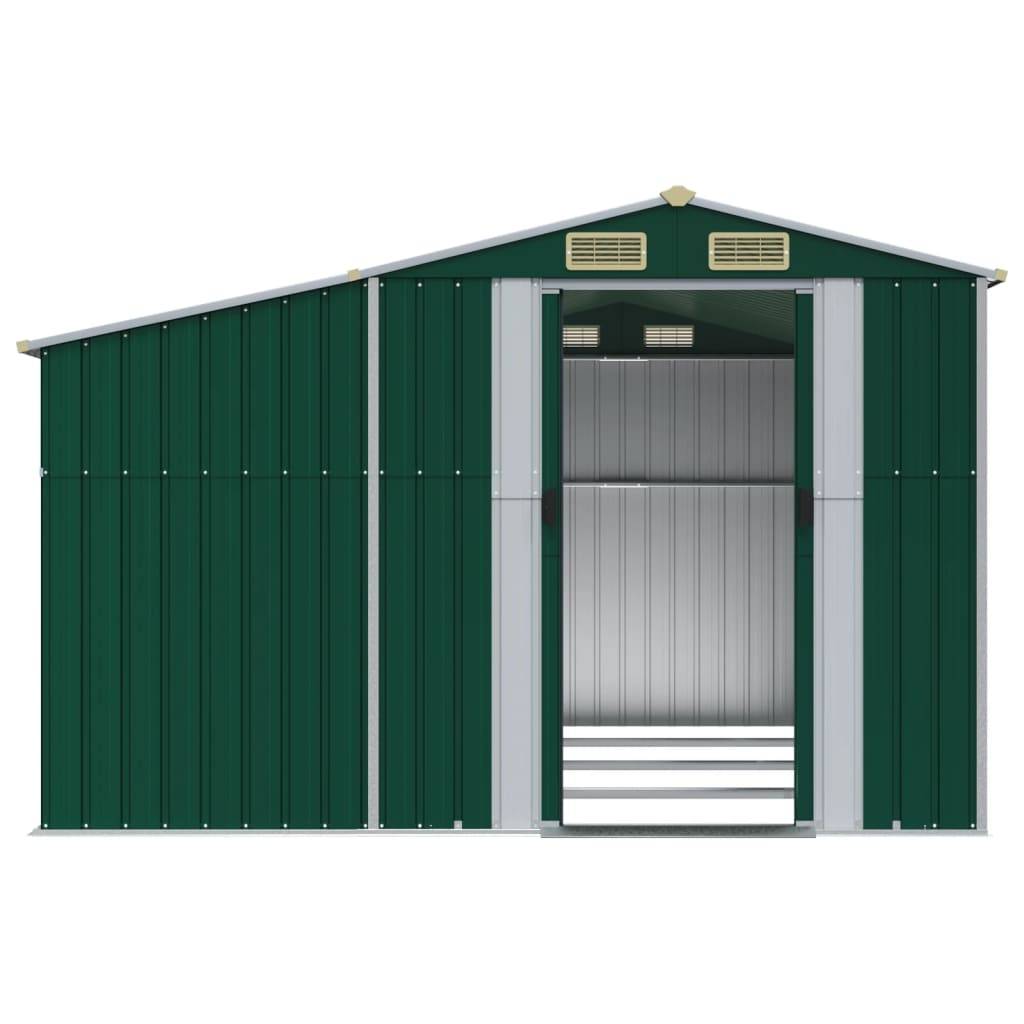 Helloshop26 - Abri de jardin cabane cabanon maison de stockage remise extérieur hangar outils robuste 277 x 365,5 x 179 cm acier galvanisé vert - Imagen 4