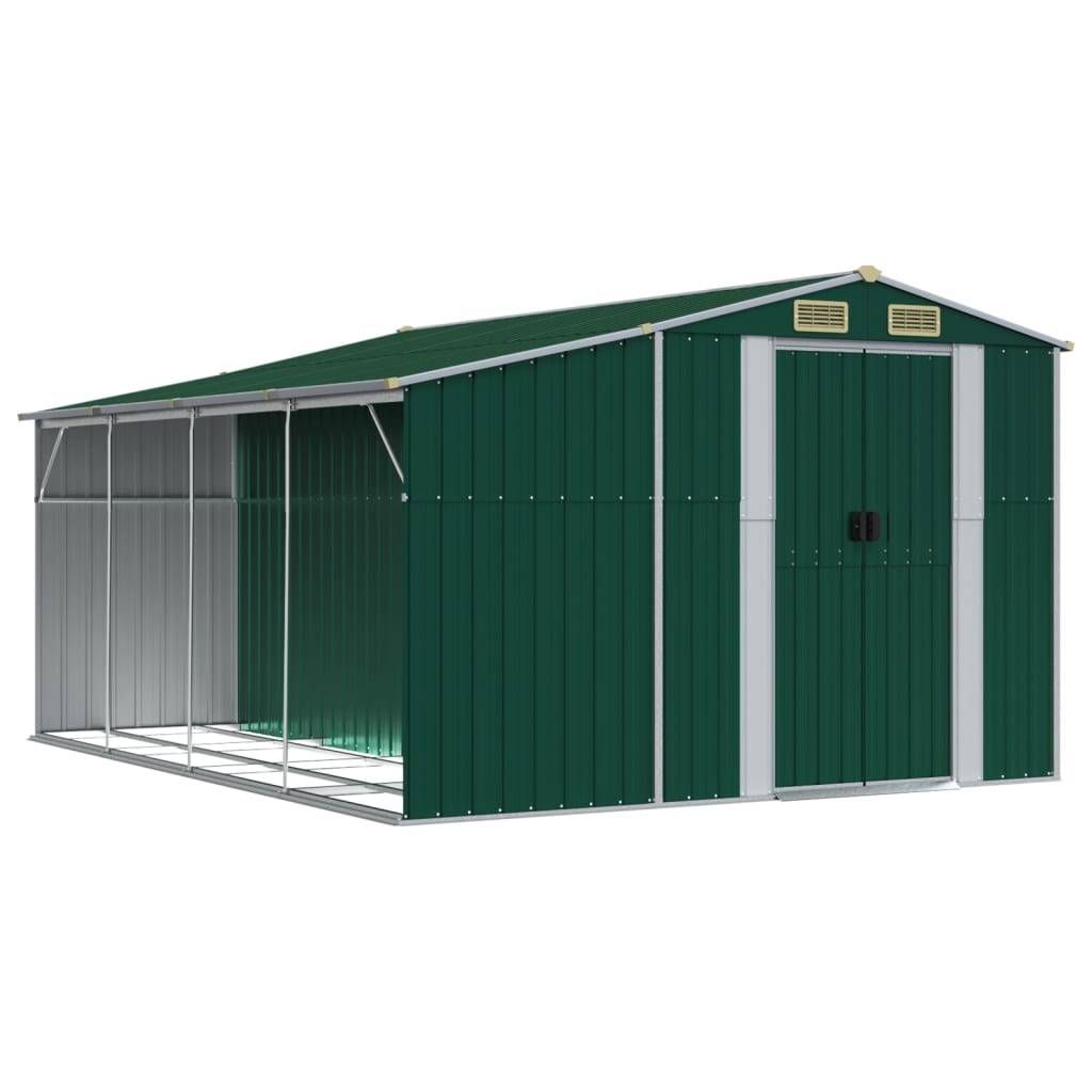 Helloshop26 - Abri de jardin cabane cabanon maison de stockage remise extérieur hangar outils robuste 277 x 365,5 x 179 cm acier galvanisé vert - Imagen 1