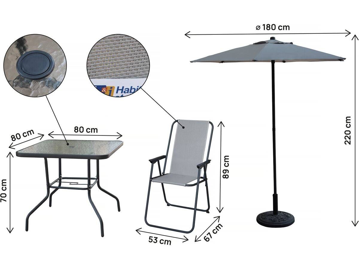 Table Et Chaises De Jardin Avec Parasol En Métal "convivia" - 4 Places - Gris Clair -habitat Et Jardin - Image 3
