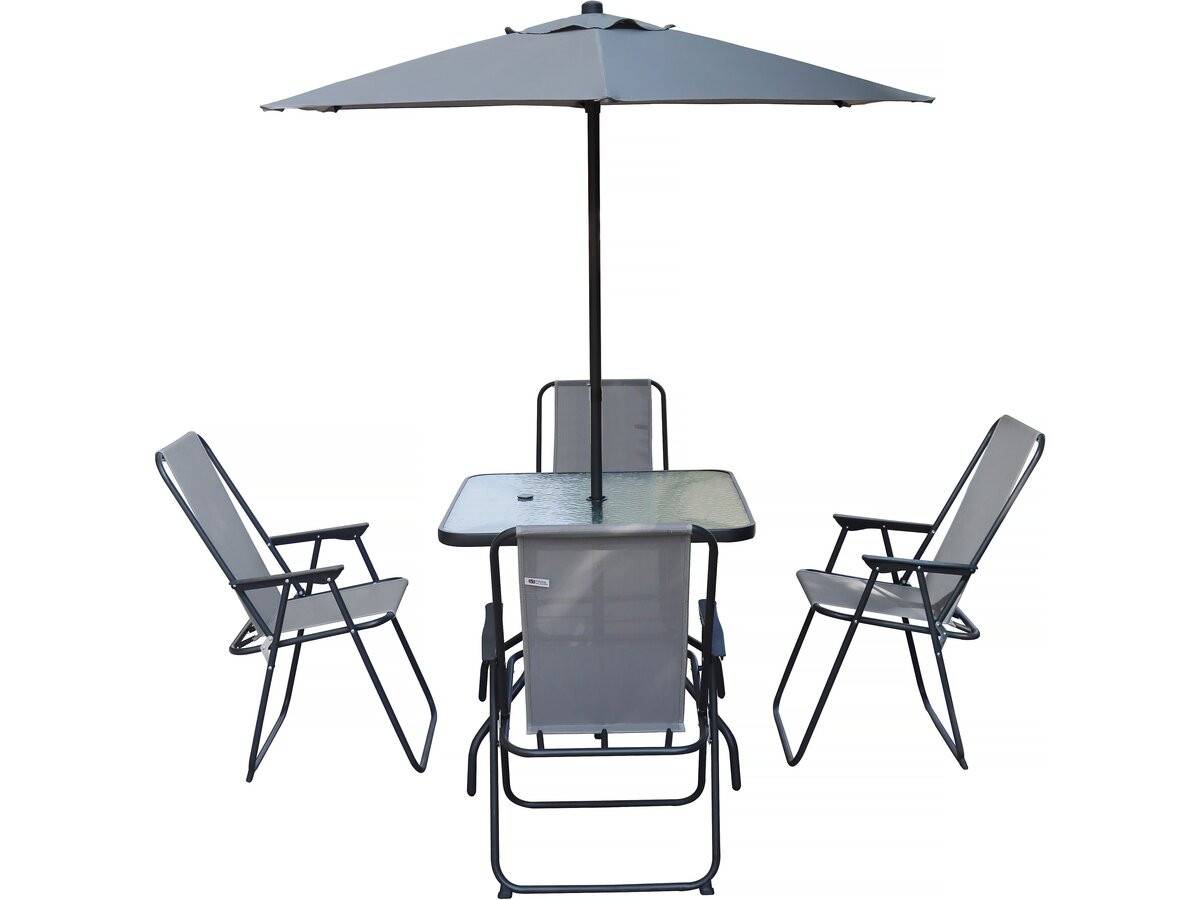 Table Et Chaises De Jardin Avec Parasol En Métal "convivia" - 4 Places - Gris Clair -habitat Et Jardin