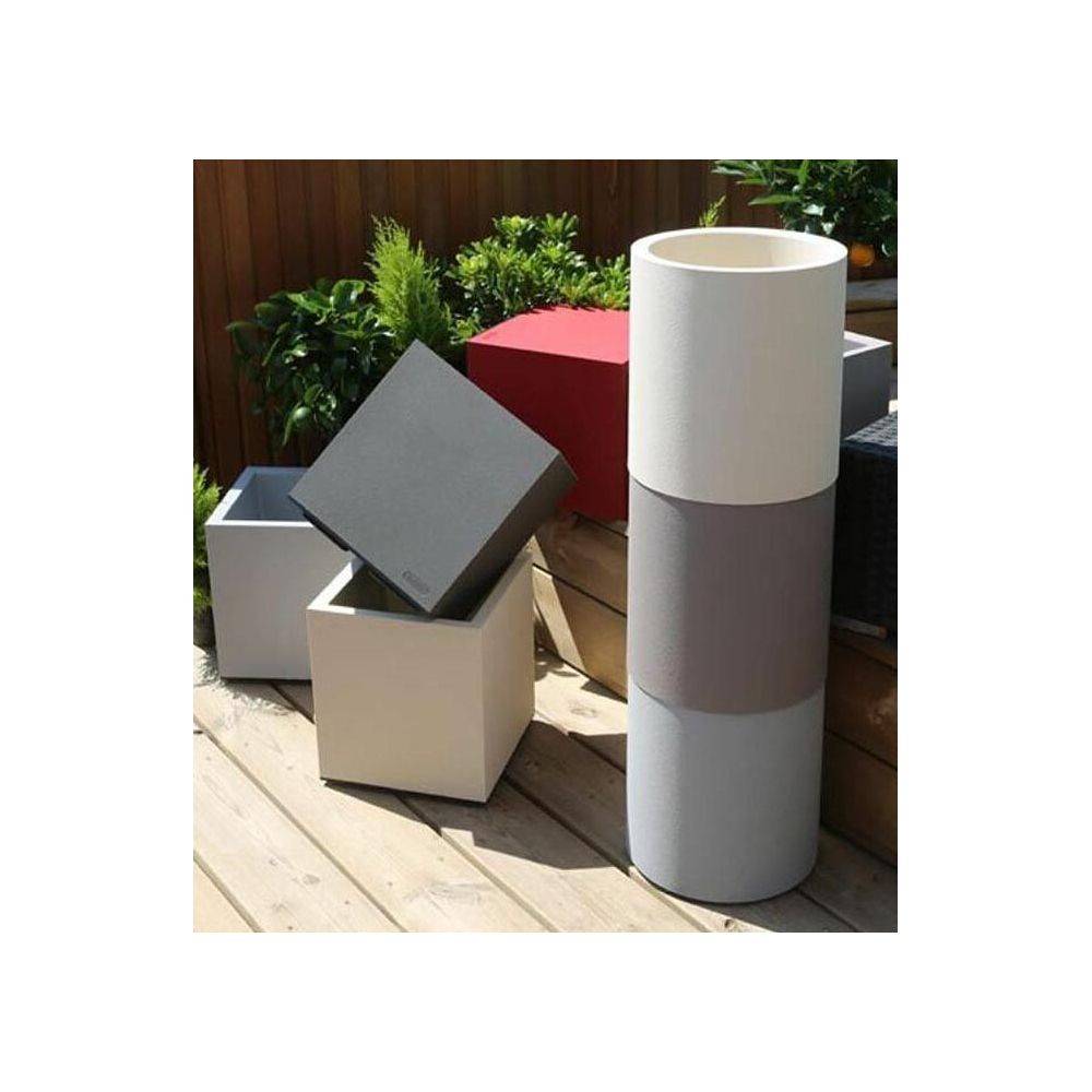 Riviera - Pot en plastique rond aspect granit 30 cm Gris clair - Imagen 3