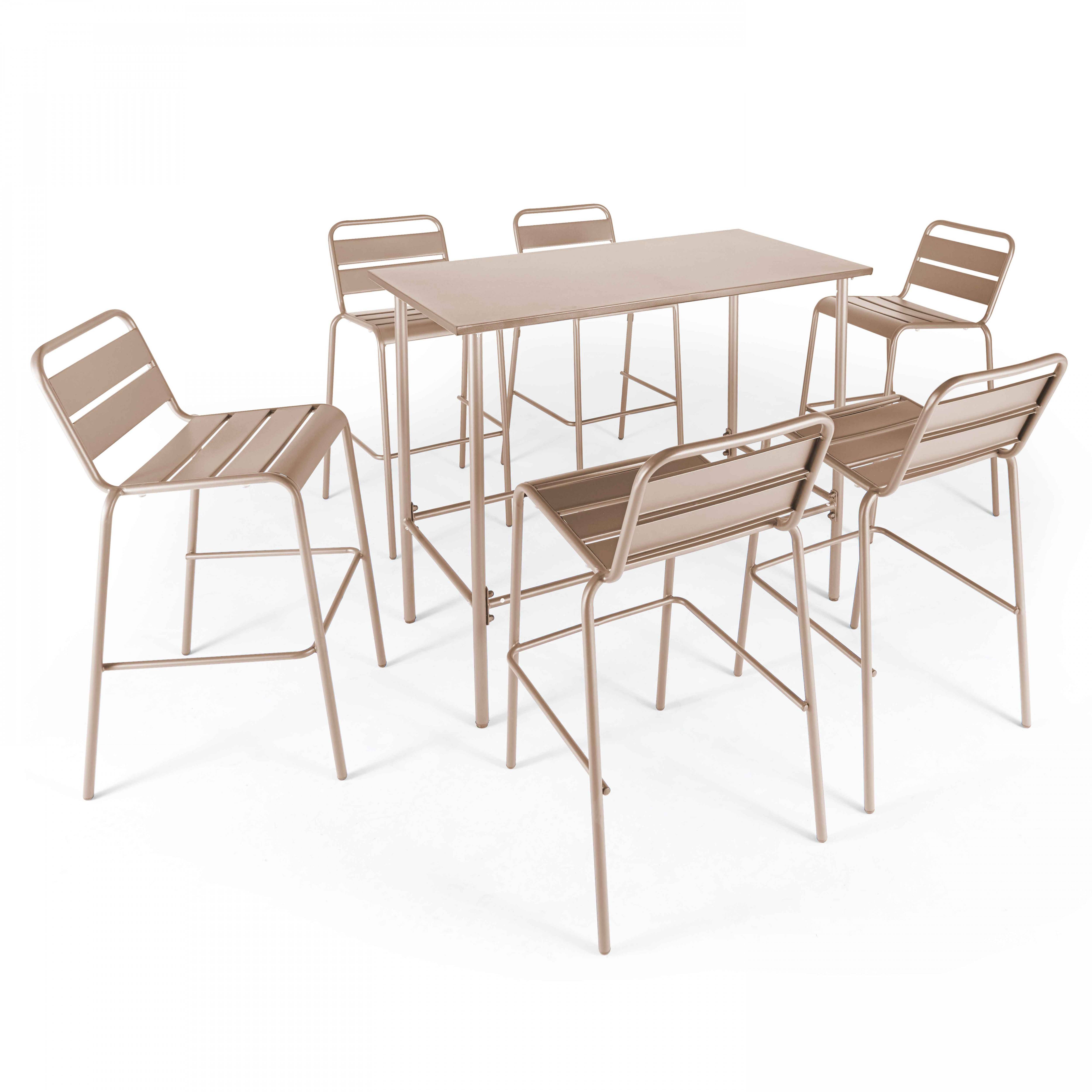 Oviala - Ensemble table haute de jardin et 6 chaises en métal taupe Palavas - Oviala - Imagen 1