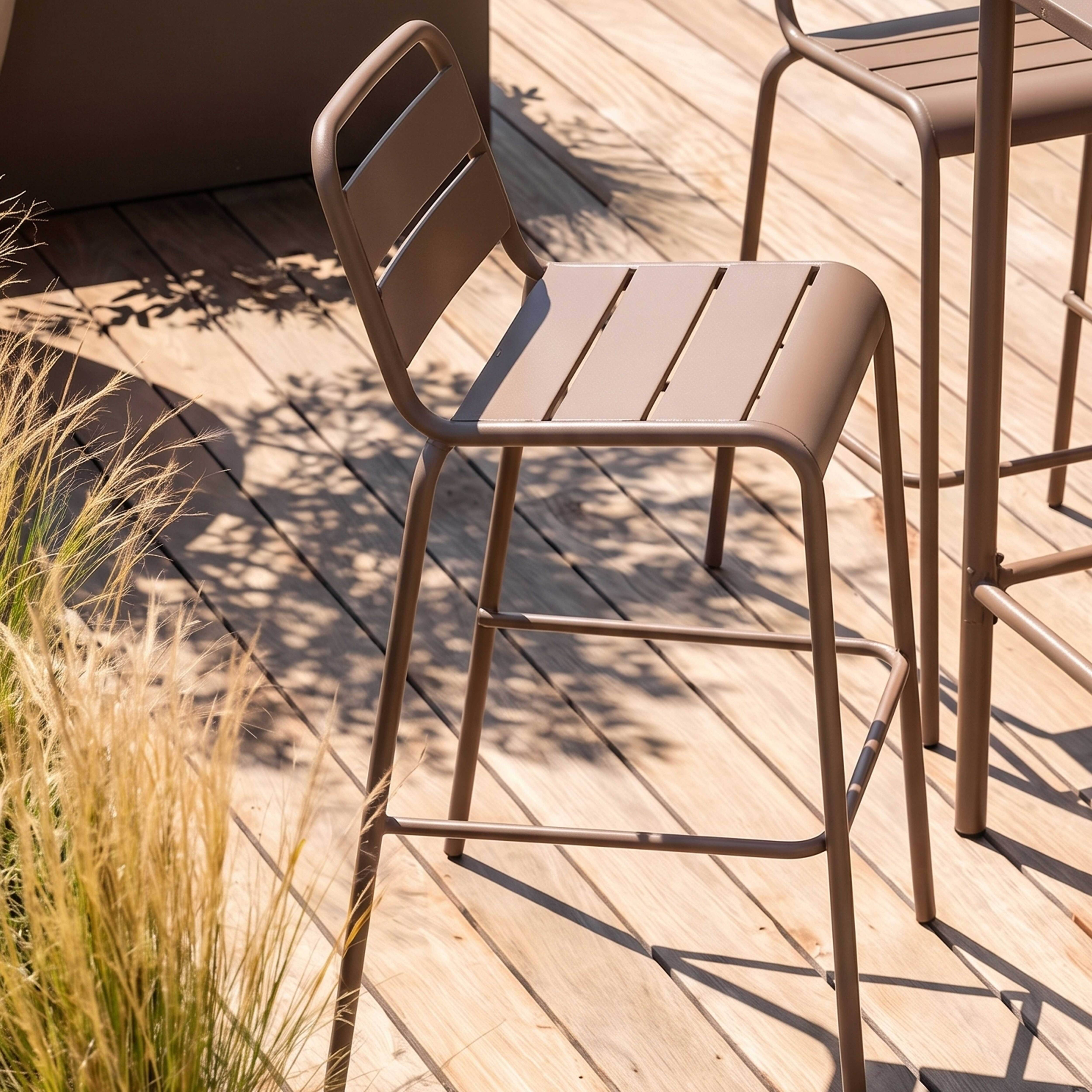 Oviala - Ensemble table haute de jardin et 6 chaises en métal taupe Palavas - Oviala - Imagen 3