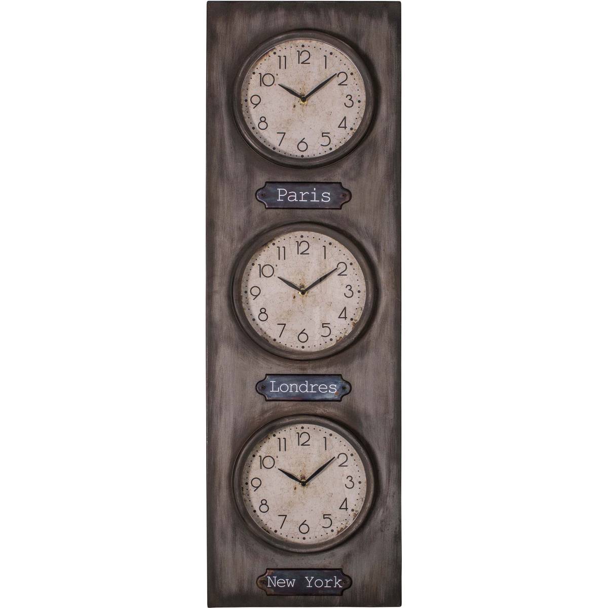 Antic Line Creations - Pendule 3 cadrans en fer 33 x 8 x 107 cm