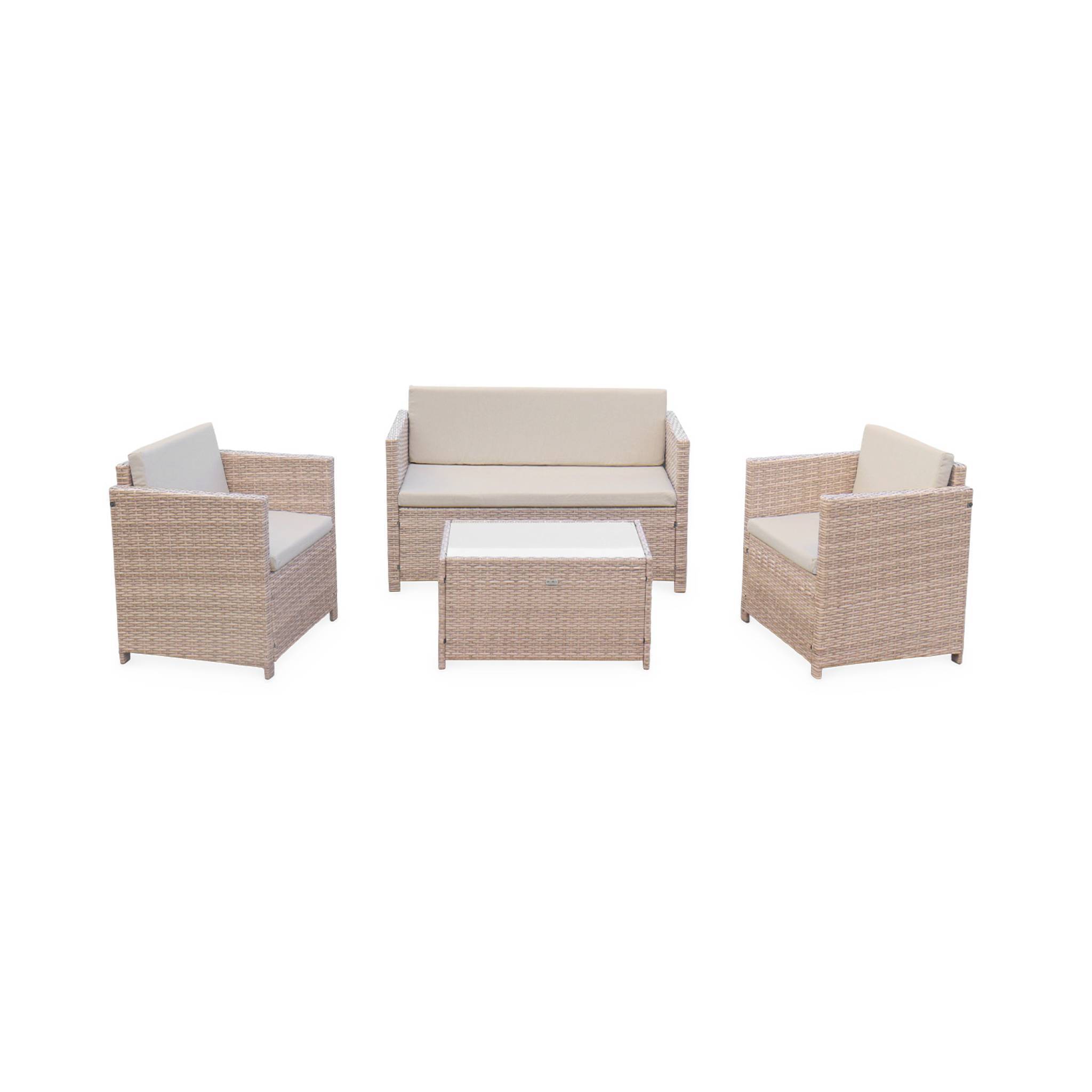 Salon de jardin en résine tressée - Perugia - Résine naturelle Coussins  beiges - 4 places - 1 canapé. 2 fauteuils. une table basse | sweeek - Image 5