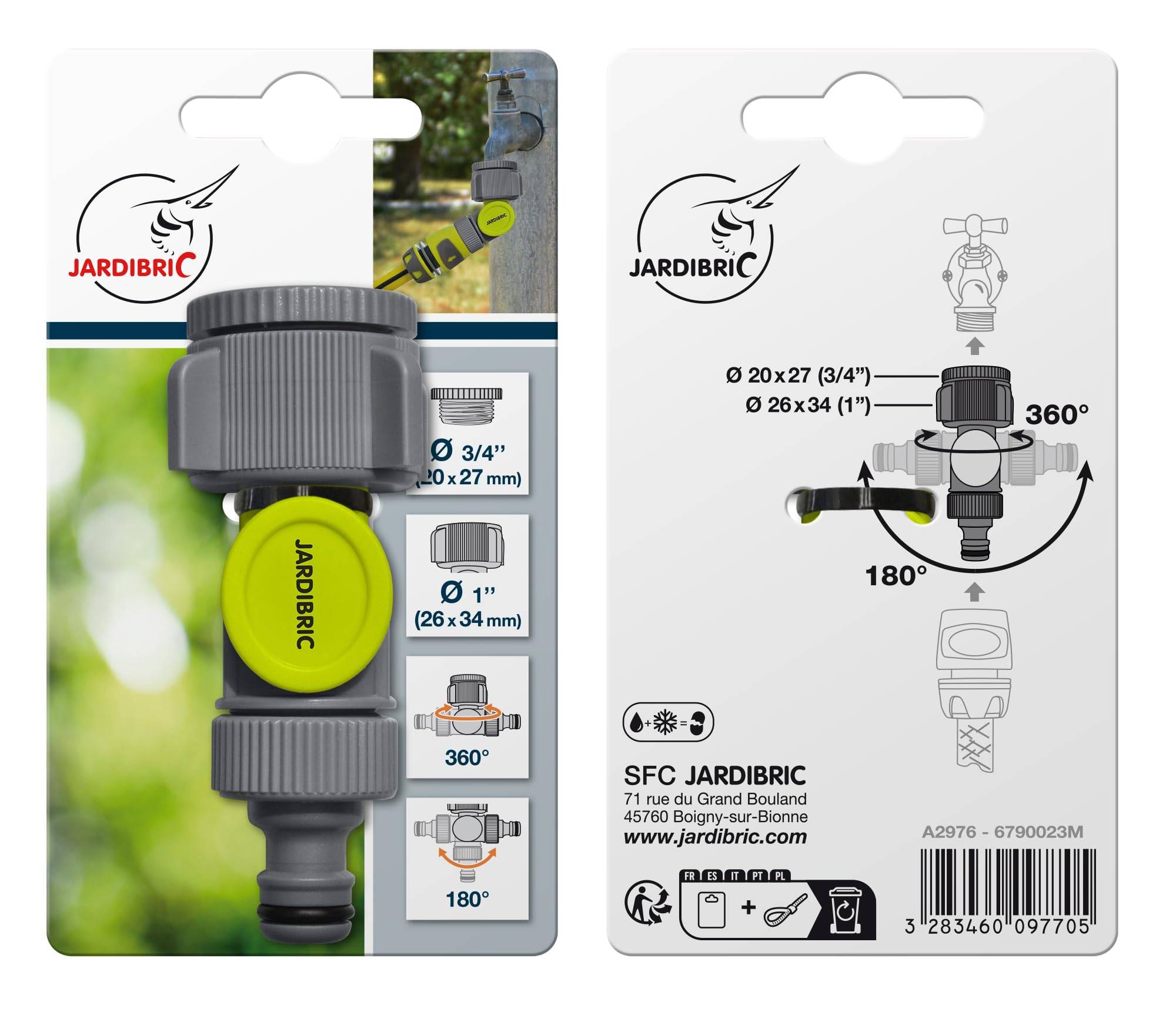 Jardibric - Jardibric - Nez de Robinet Coudé Articulé 90° 26x34 20x27 - Raccord Arrosage Robinet Orientable - Imagen 5