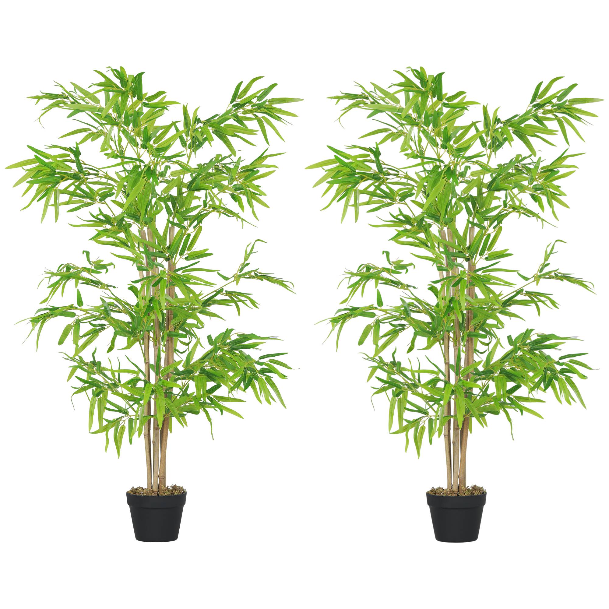 Lot de 2 bambous artificiels Hauteur 1,5 m 644 Feuilles denses réalistes Pot Inclus Noir avec Lichen Vert - Image 2