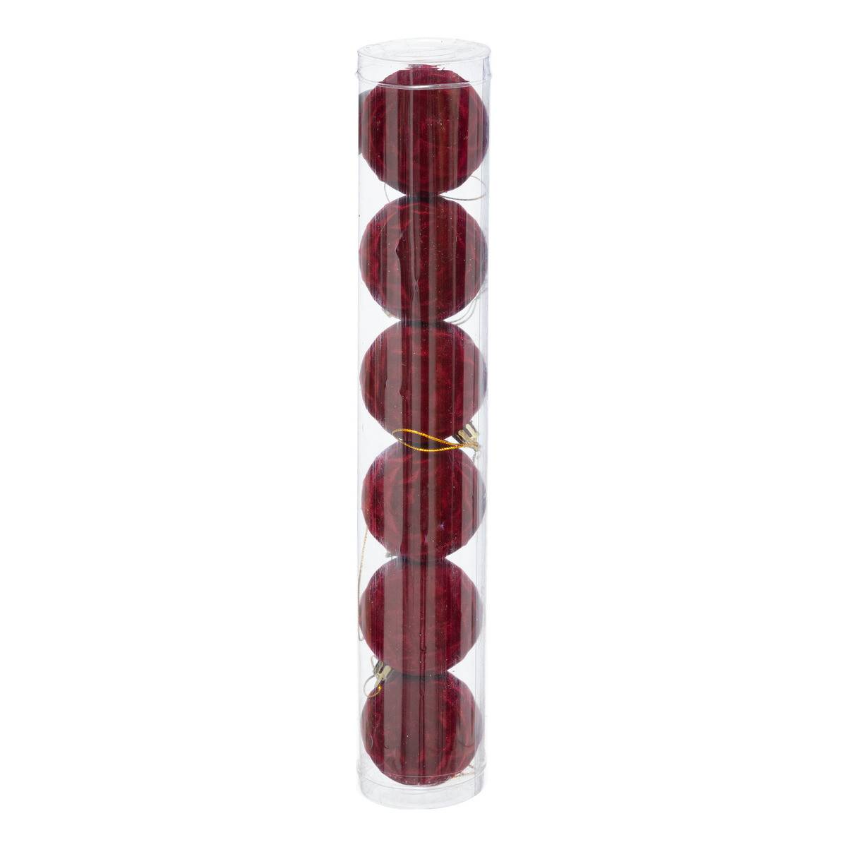 Fééric Lights & Christmas - Déco de sapin Lot de 6  Boules de Noël D 6 cm - Velours Rouge effet Vintage - Imagen 2