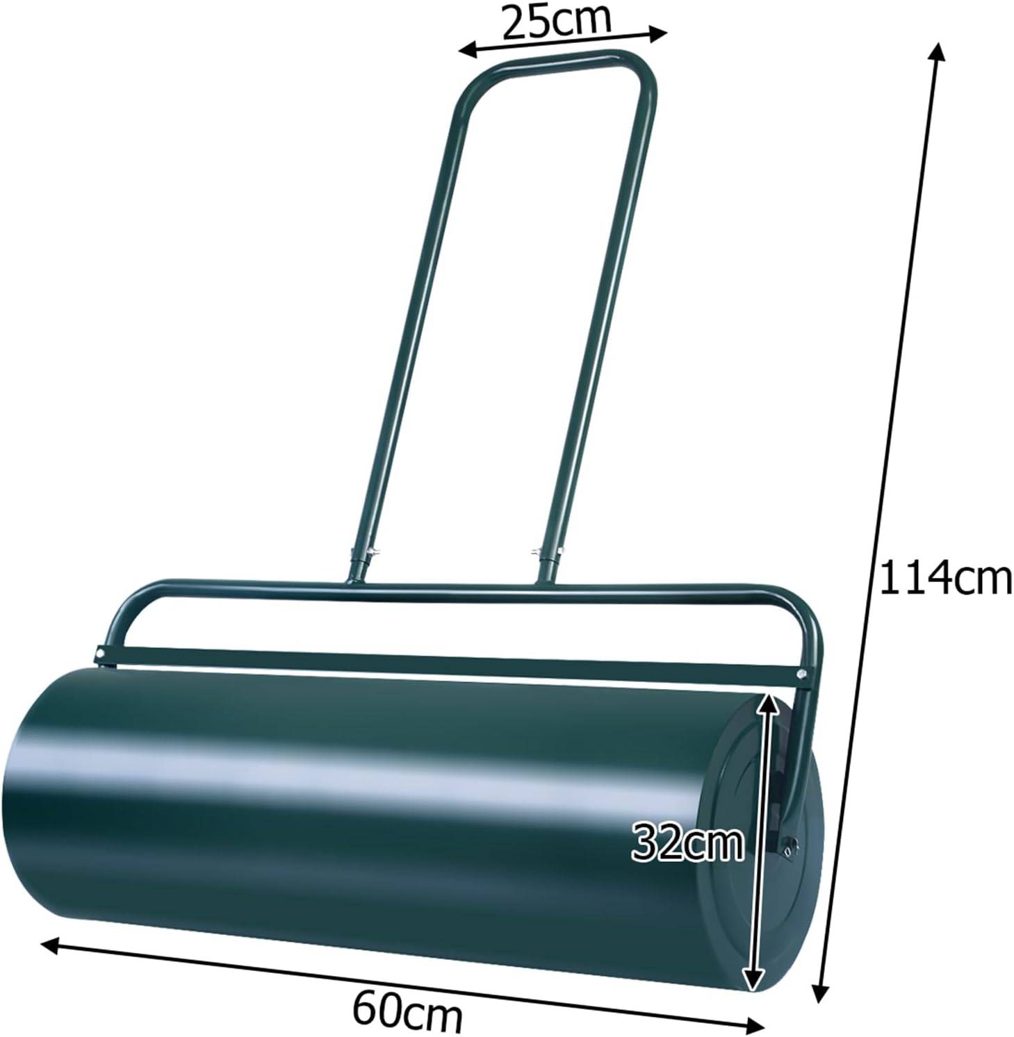 Rouleau à Gazon de Jardin 48L Ø 32 CM Rempli d'eau & Sable avec Poignée en Acier Haute Résistance 114 x 60 x 32cm, Vert - Image 4