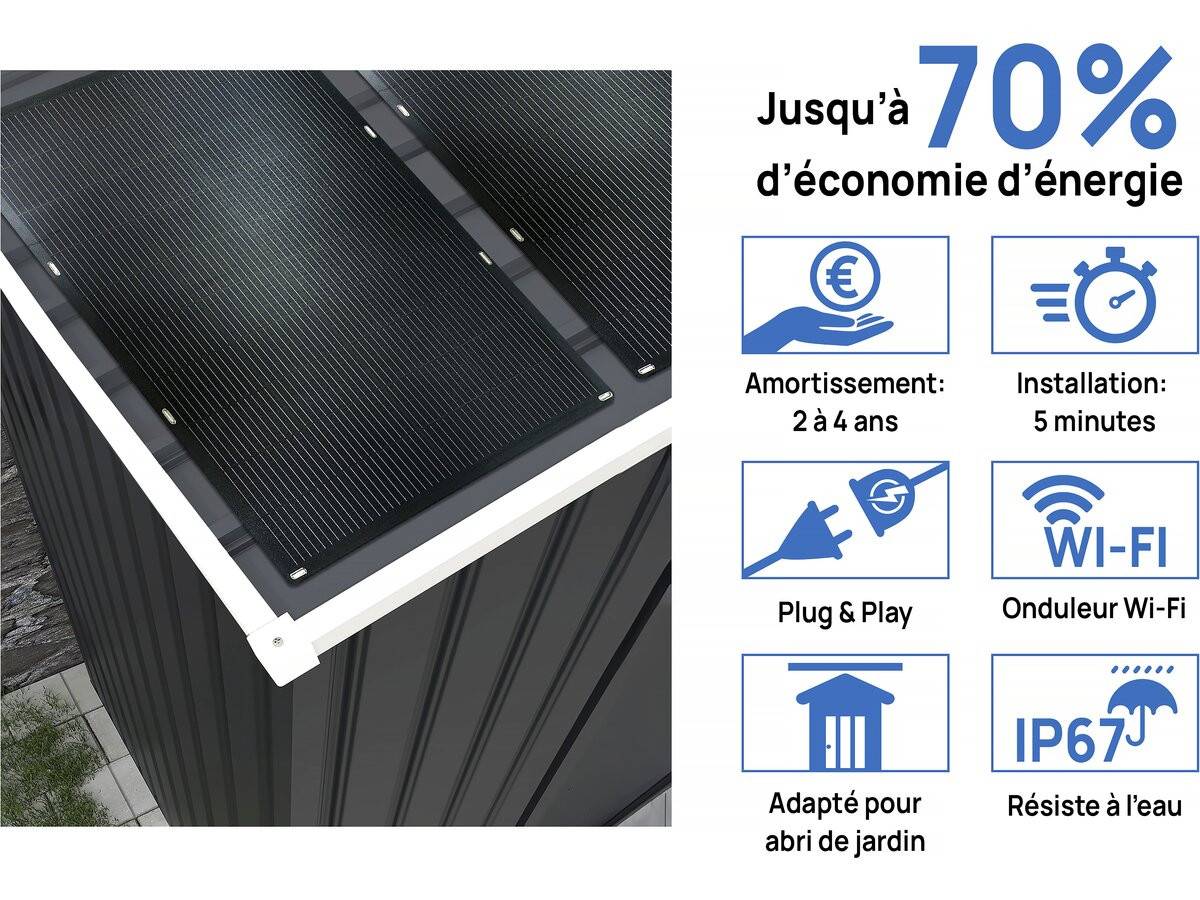 Habitat Et Jardin - Abri De Jardin Métal - "vegas"- 15 M² Avec Panneaux Solaires - Gris -habitat Et Jardin - Imagen 3