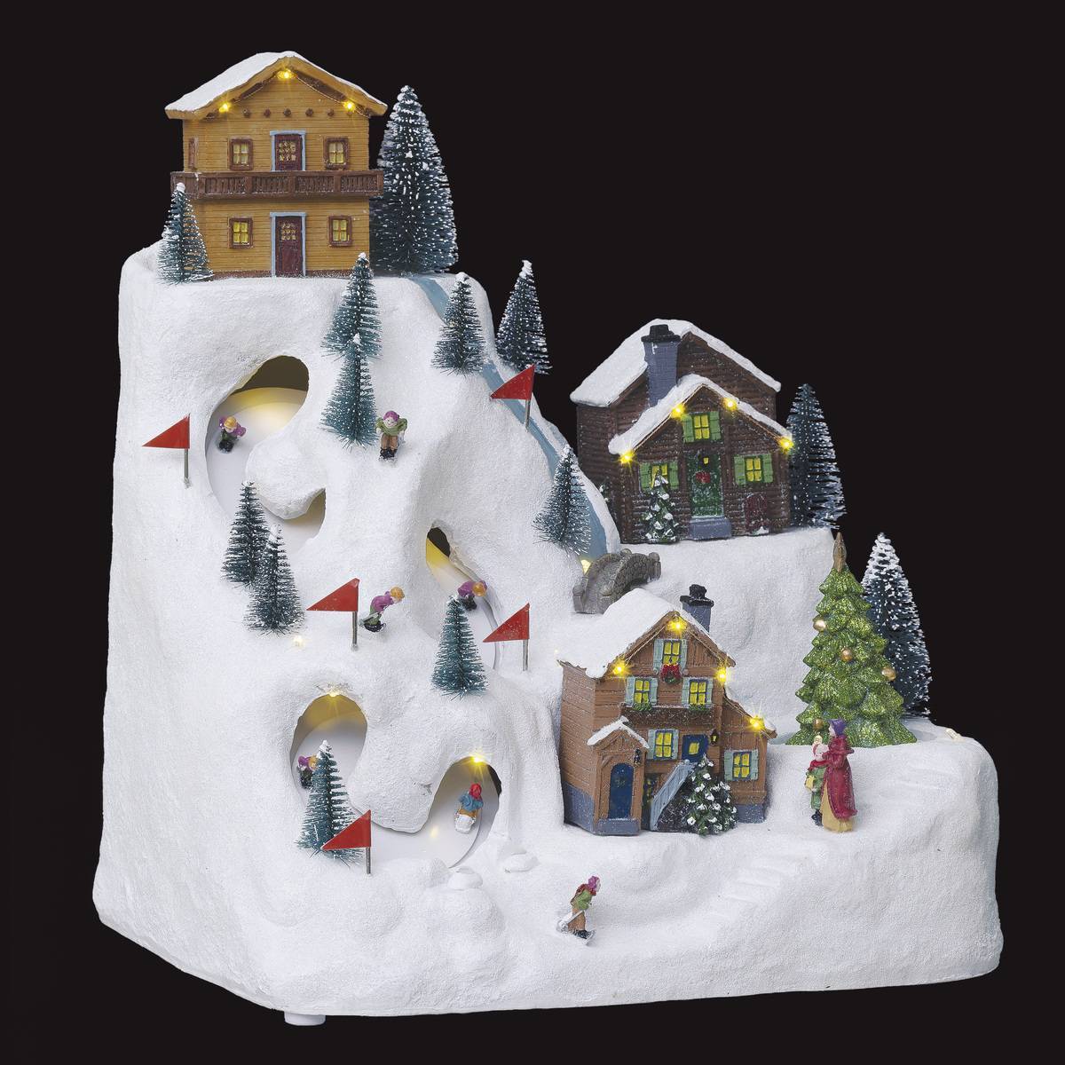 Feeric Christmas - Village lumineux piste de ski et chalet 24 LED H.34,5cm musical - Feeric Lights & Christmas