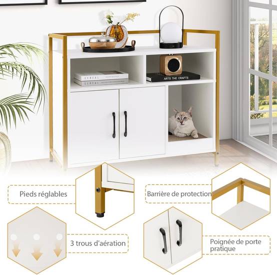 Meuble Litiere Chat Griffoir Amovible Industriel,89x45x74,5cm (Blanc) - Image 6