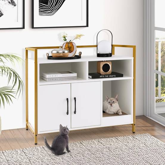 Meuble Litiere Chat Griffoir Amovible Industriel,89x45x74,5cm (Blanc) - Image 1