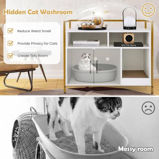 Meuble Litiere Chat Griffoir Amovible Industriel,89x45x74,5cm (Blanc) - Image 3