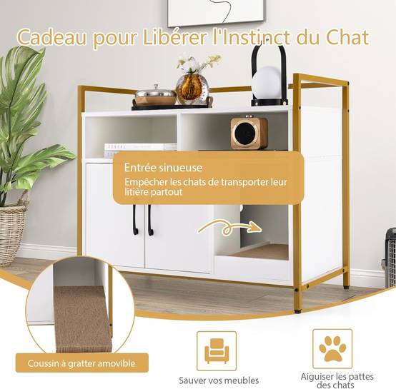 Meuble Litiere Chat Griffoir Amovible Industriel,89x45x74,5cm (Blanc) - Image 4