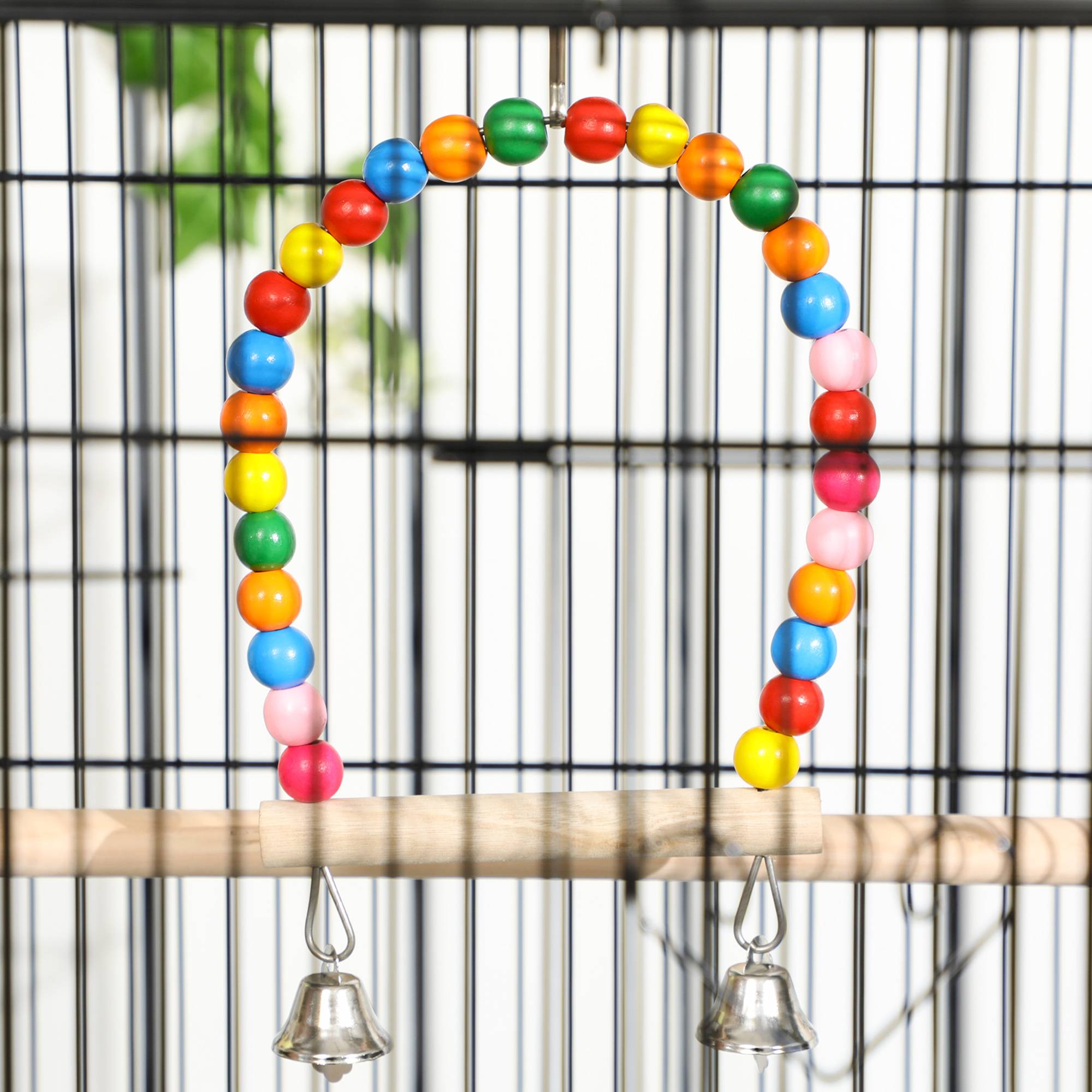 Pawhut - Cage à oiseaux sur roulettes - étagère, plateau déjection, 3 perchoirs, 4 mangeoirs, 2 portes, 8 trappes, accessoires - acier noir - Imagen 8