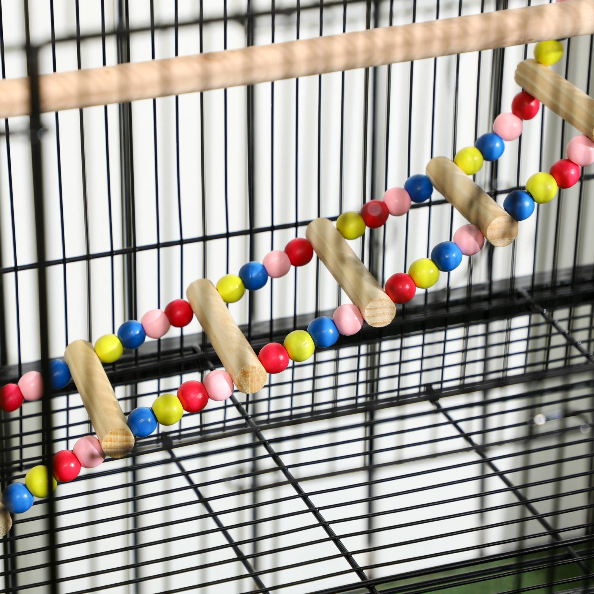 Pawhut - Cage à oiseaux sur roulettes - étagère, plateau déjection, 3 perchoirs, 4 mangeoirs, 2 portes, 8 trappes, accessoires - acier noir - Imagen 9